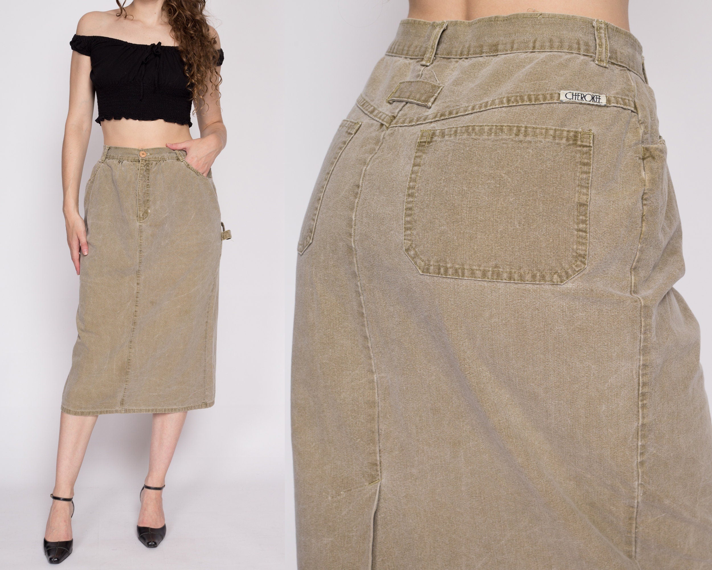 Dickies Size 14 Pencil Khaki Skirt Tan Modest Womens