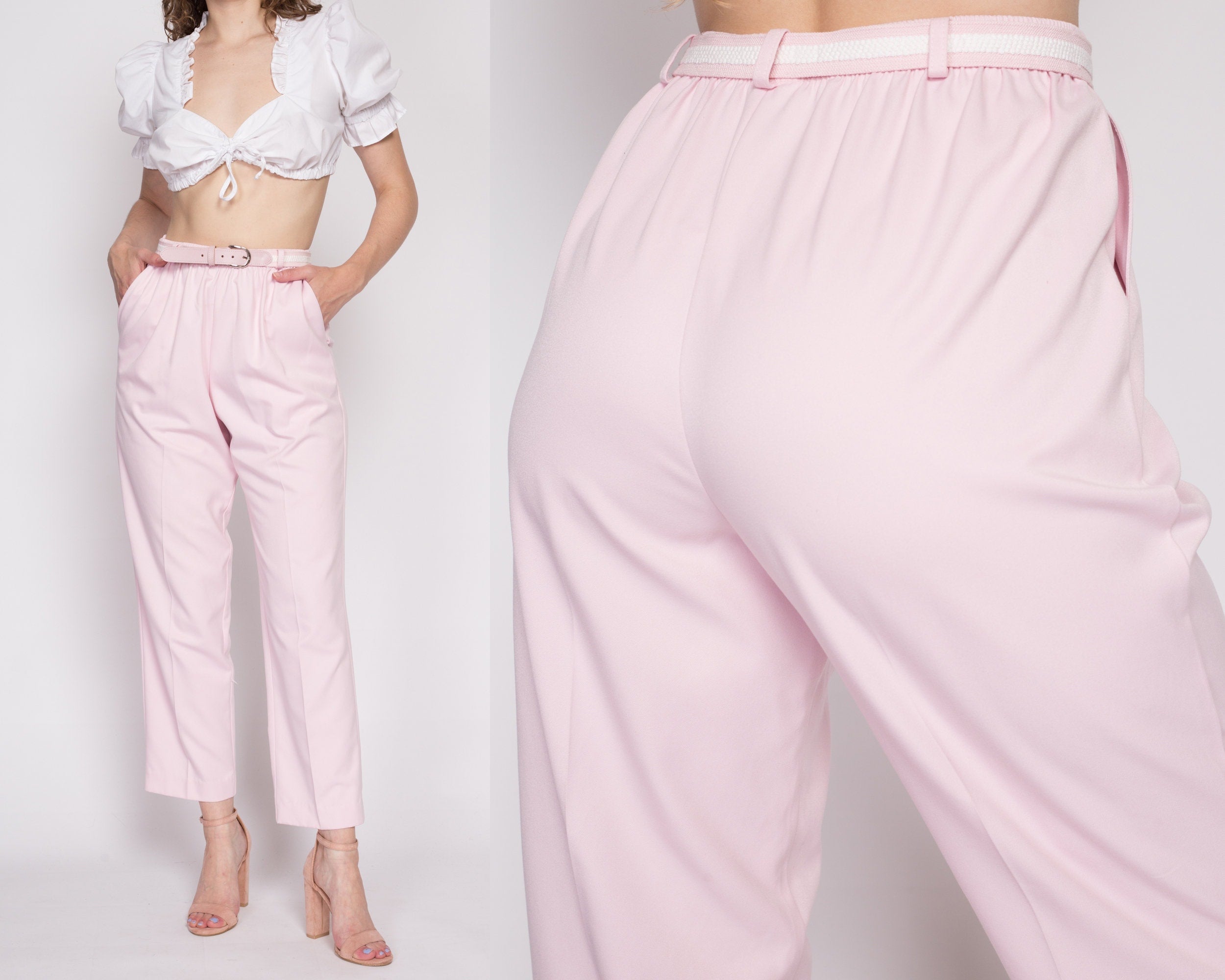 Patou | Loose belted summer wool trousers (colour: pink) - Patou.com