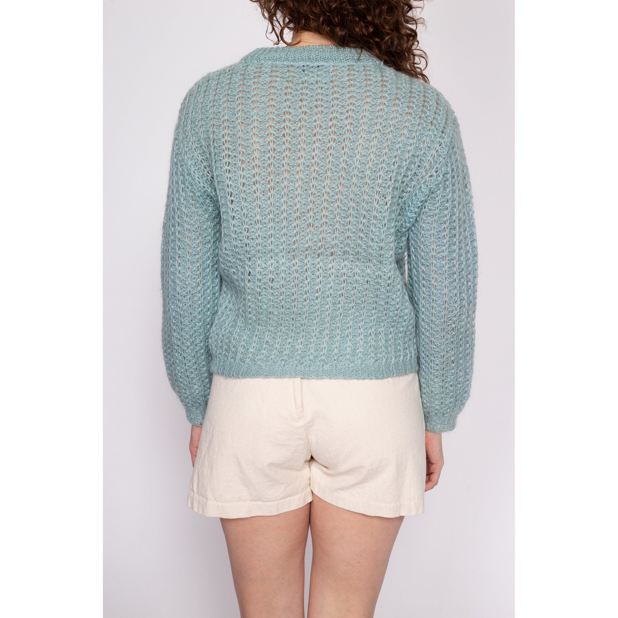 70s Aqua Blue Mohair Wool Sweater - Medium