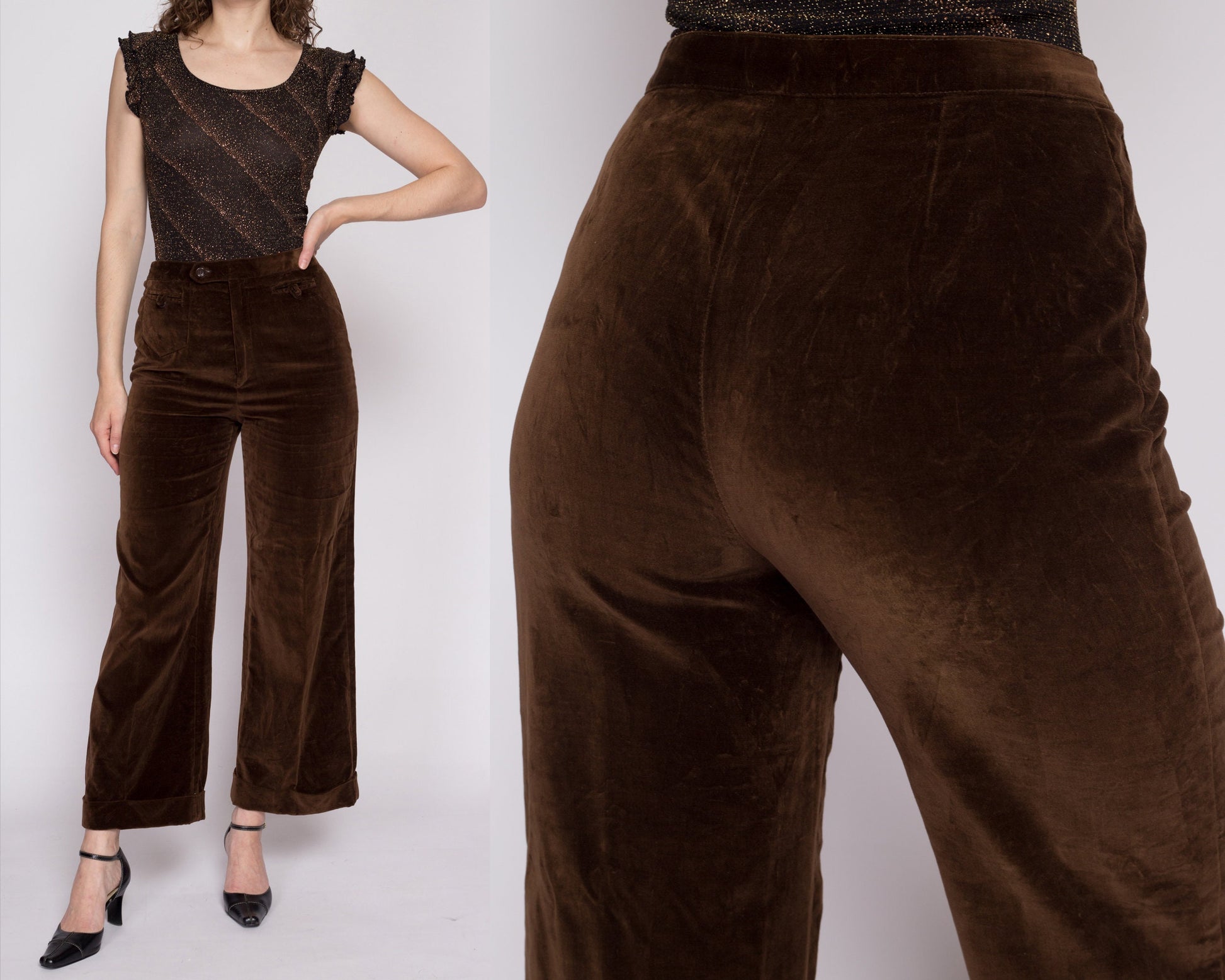 Chocolate brown velvet high waisted pleated Chino Pants