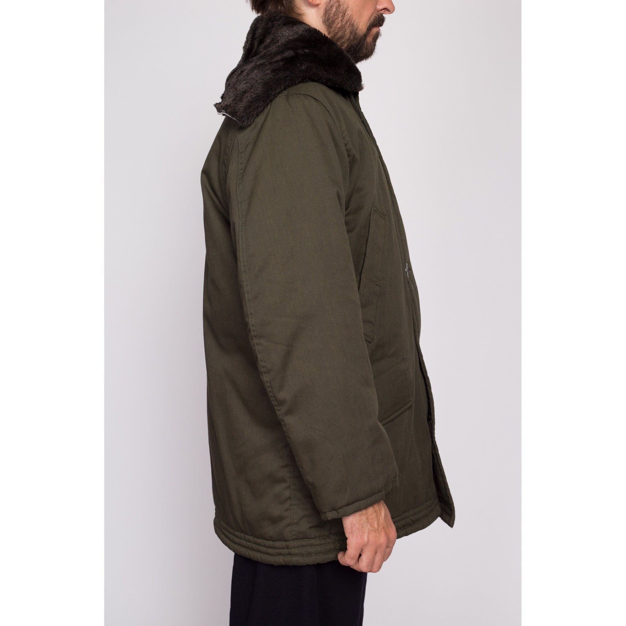 80s Golden Fleece Hooded Army Green Parka Jacket - Men's Medium Short