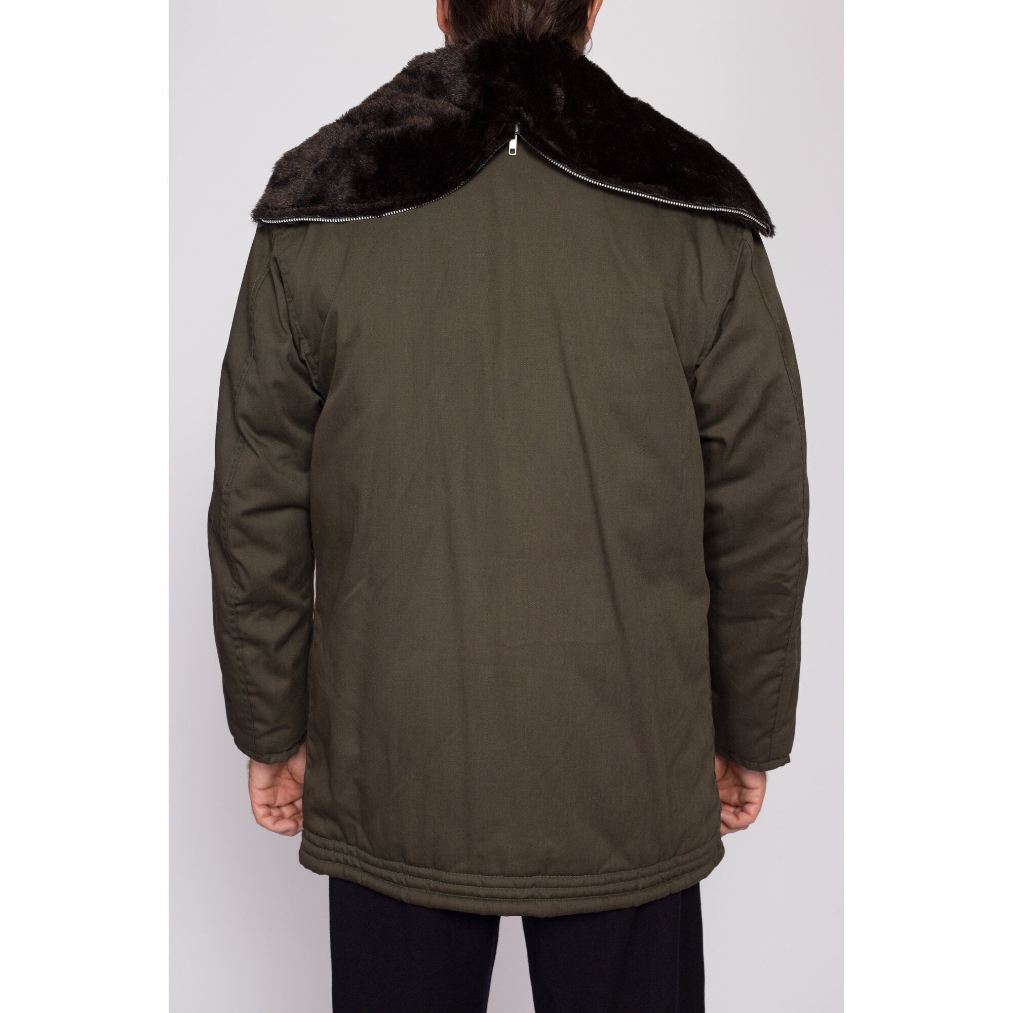 80s Golden Fleece Hooded Army Green Parka Jacket - Men's Medium Short