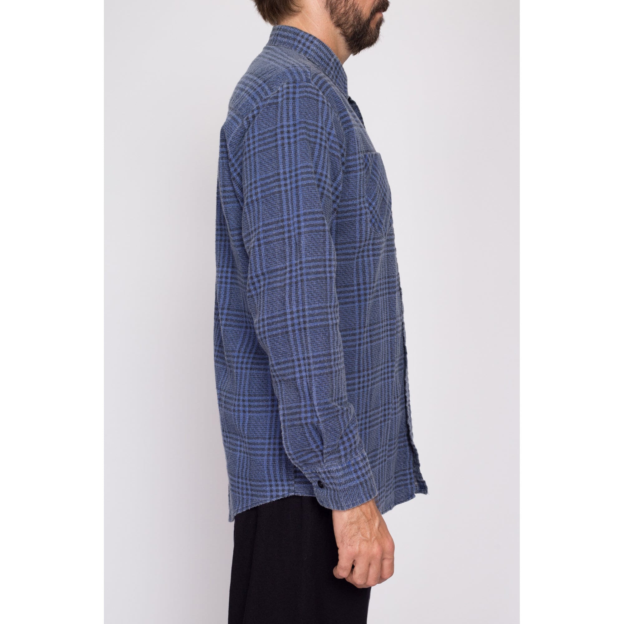 90s Blue Plaid Flannel Shirt - Men's Large Tall