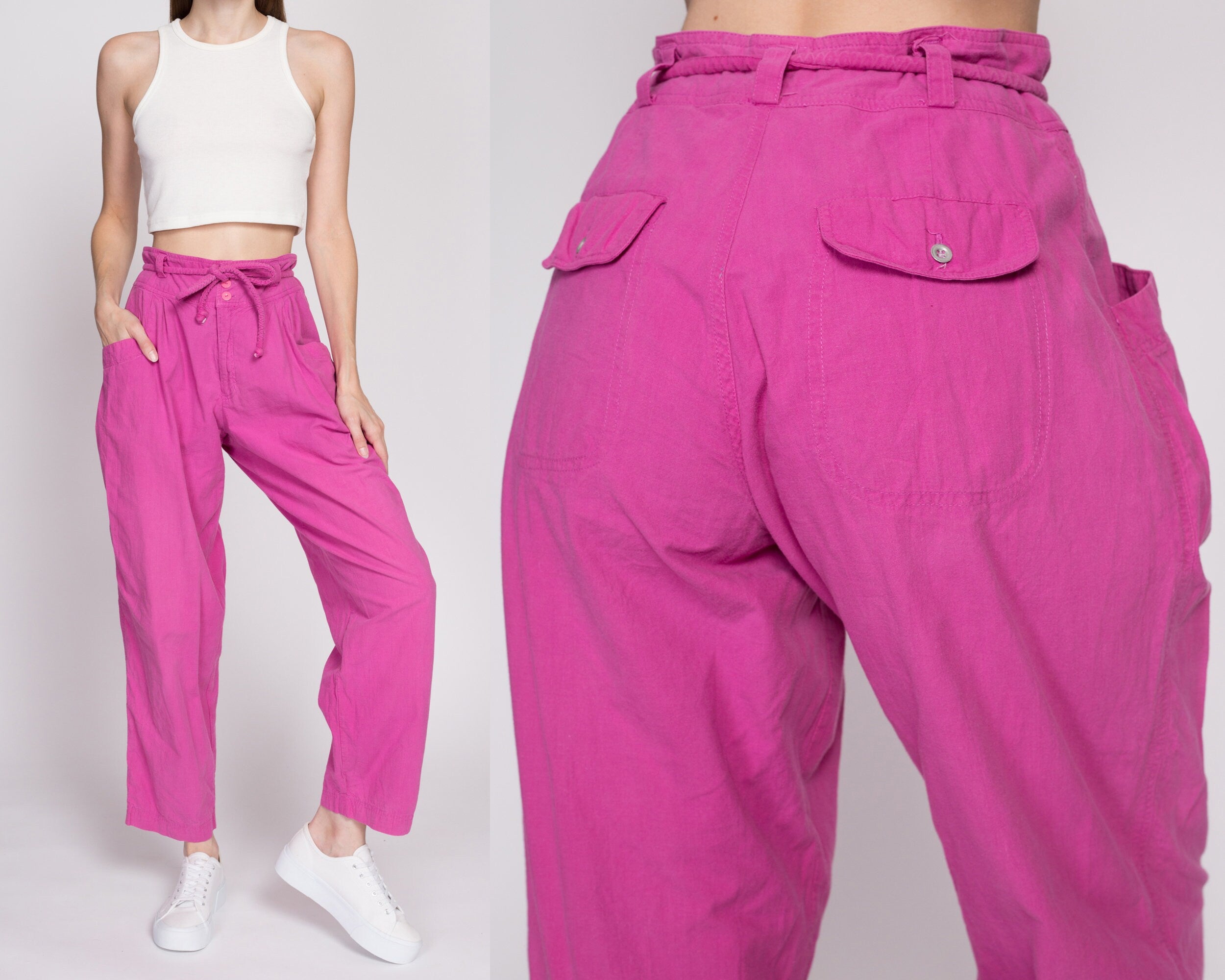 80s Fuschia Cotton High Waisted Pants - Medium, 27.75