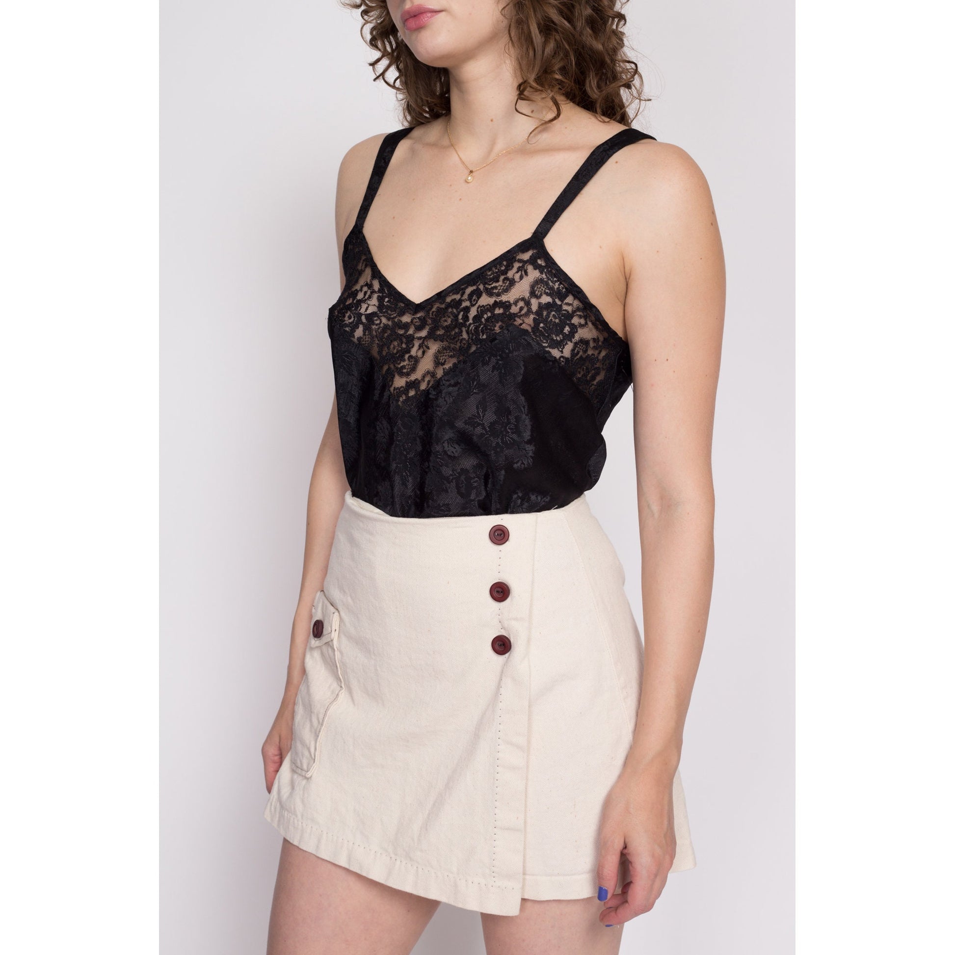 Vintage 1960s Black & Brown Lingerie Set Balconette Bra Slip Skirt