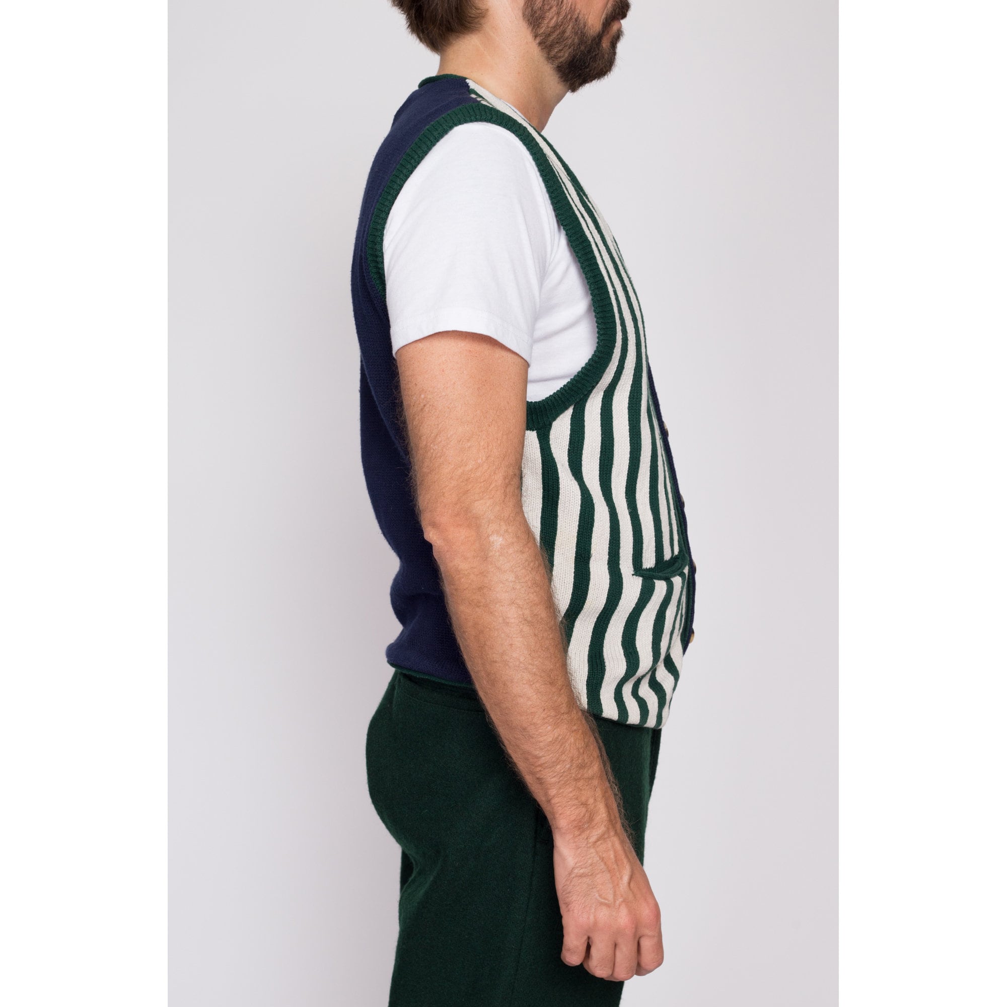 80s Striped Cotton Knit Sweater Vest - Men's Medium – Flying Apple