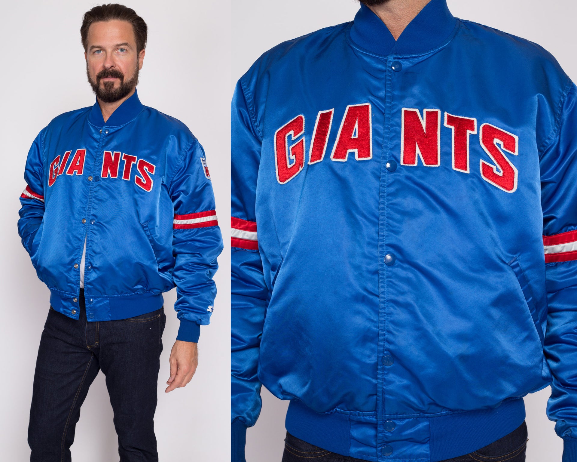 Satin Throwback New York Giants Blue and Red Jacket - Jackets Masters