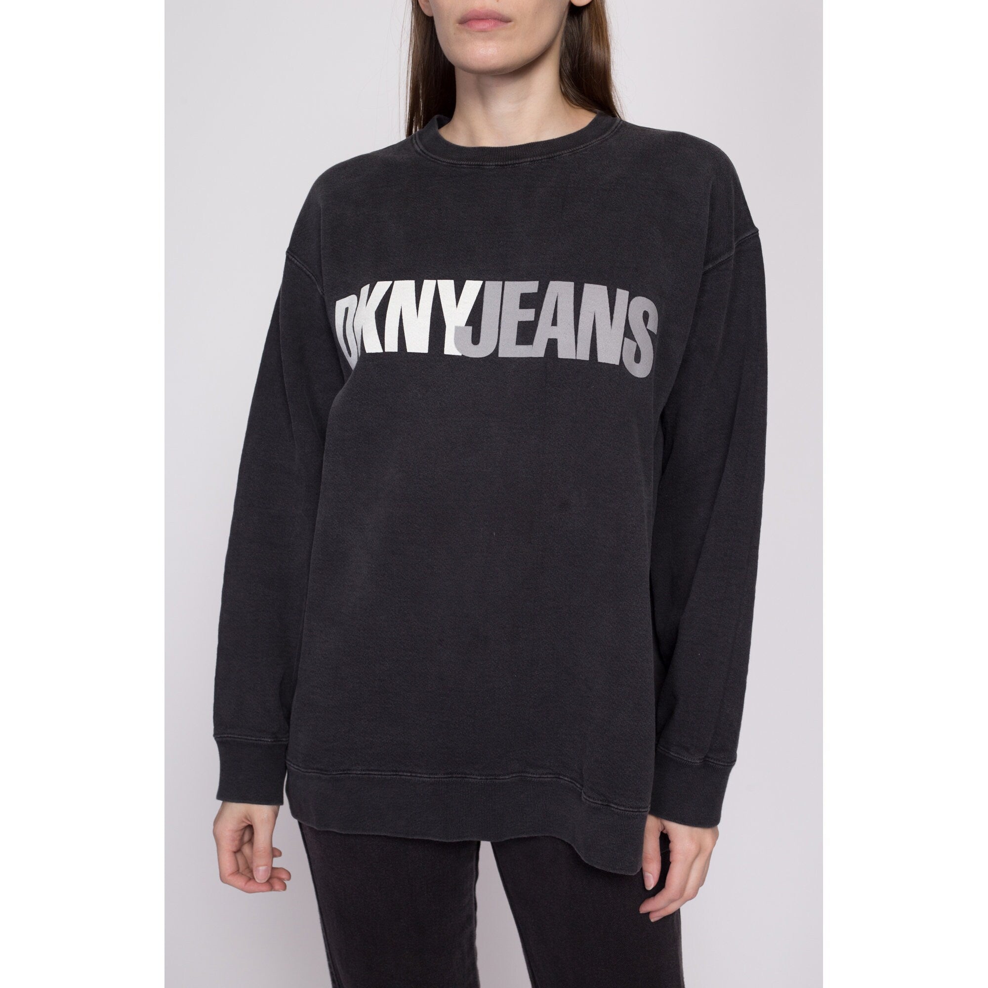 One Size 90s DKNY Jeans Black Crewneck Sweatshirt – Flying