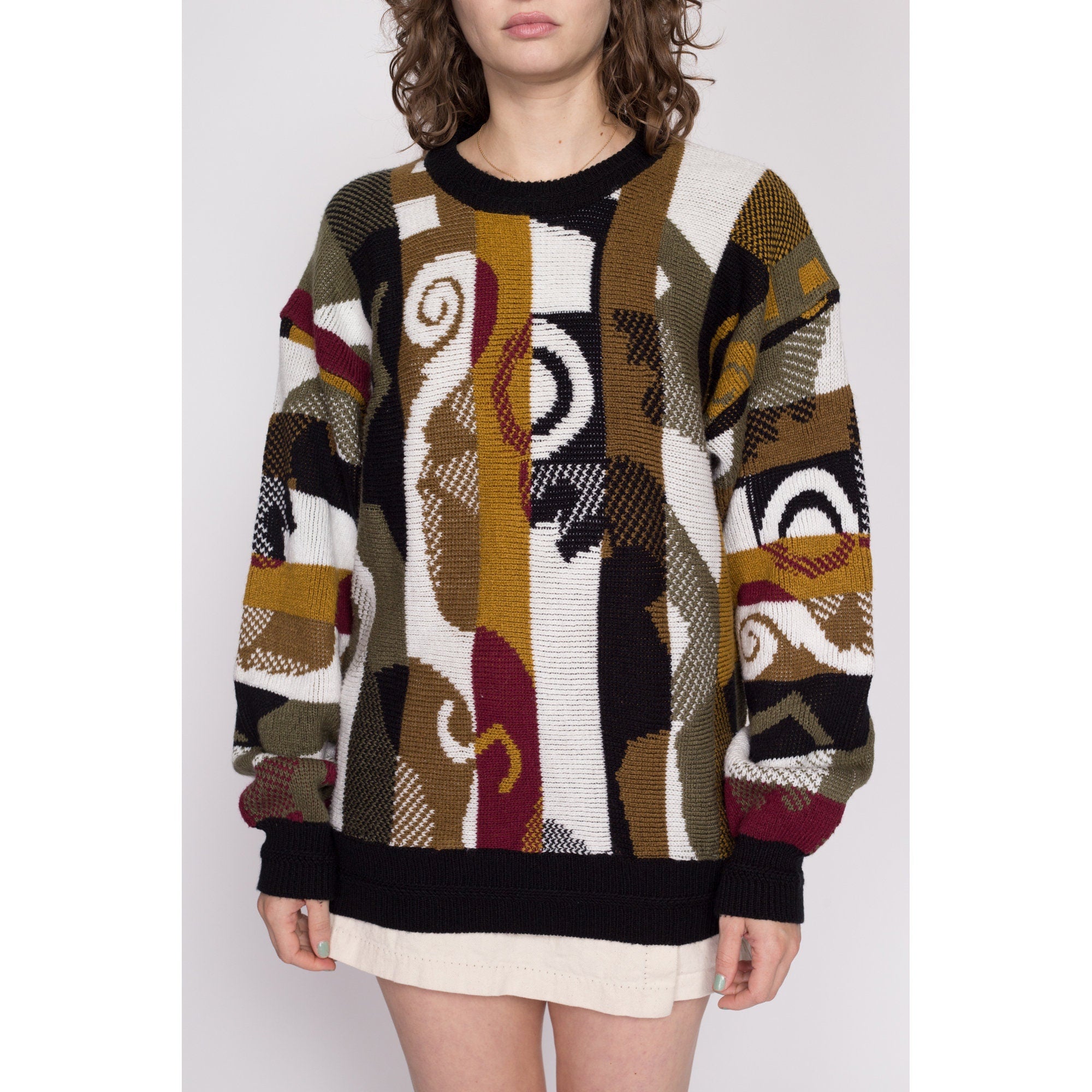 Lrg-XL 90s Abstract Slouchy Knit Sweater Unisex – Flying Apple Vintage