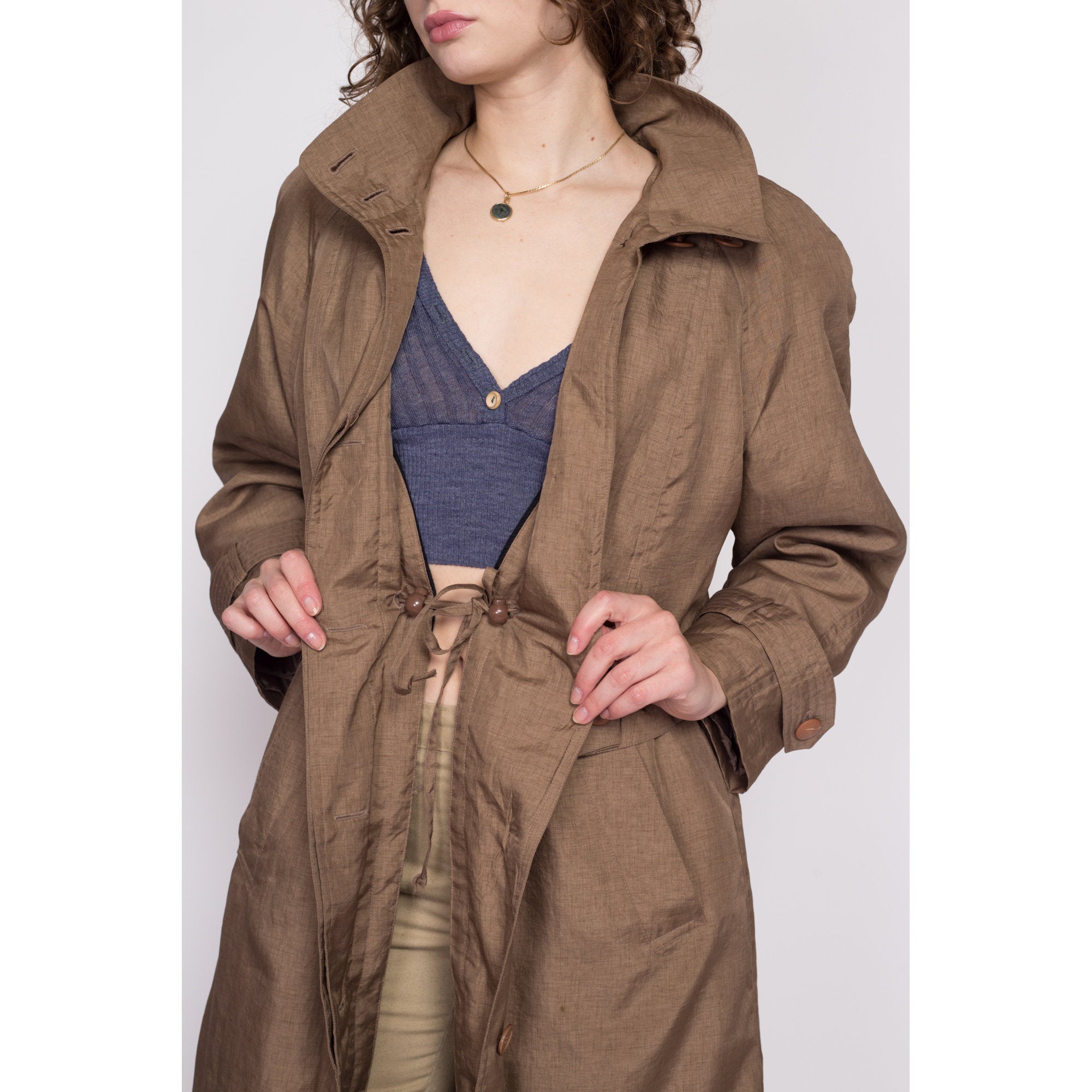 Medium 80s Brown New Wave Trench Coat – Flying Apple Vintage