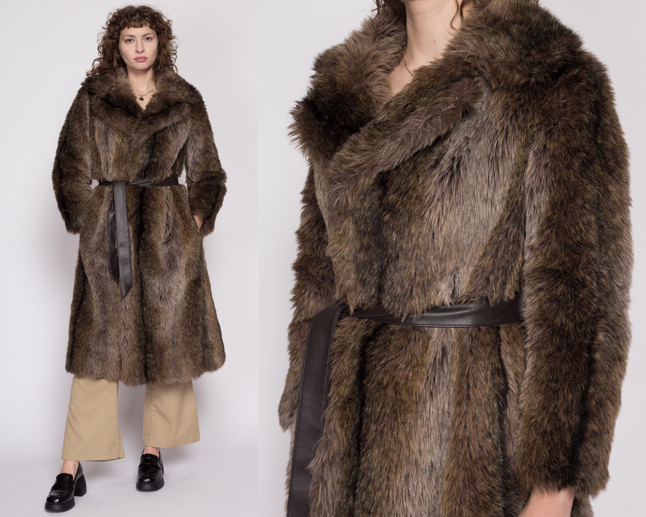 Faux fur shop belted coat