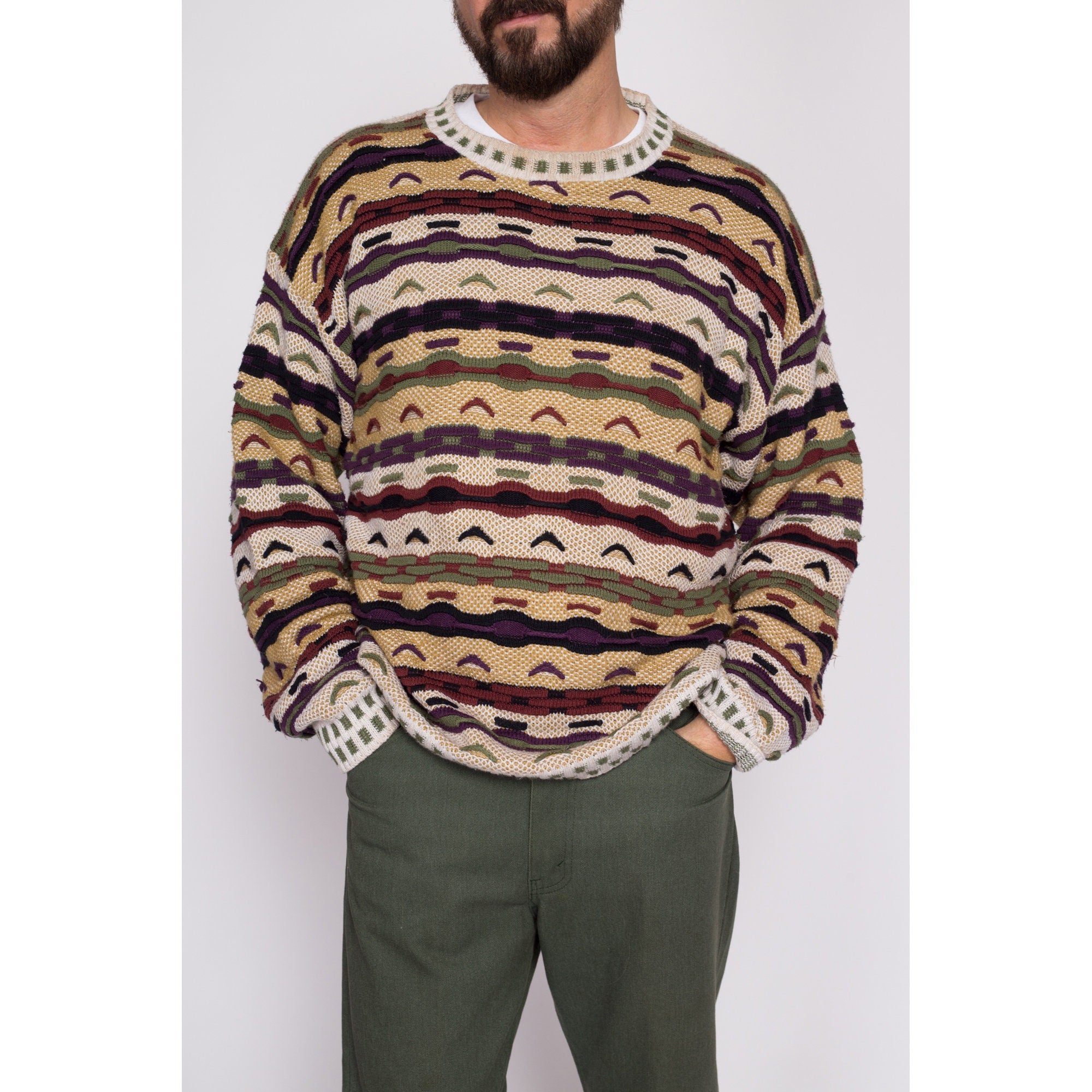 Large 90s Coogi Style 3D Knit Sweater
