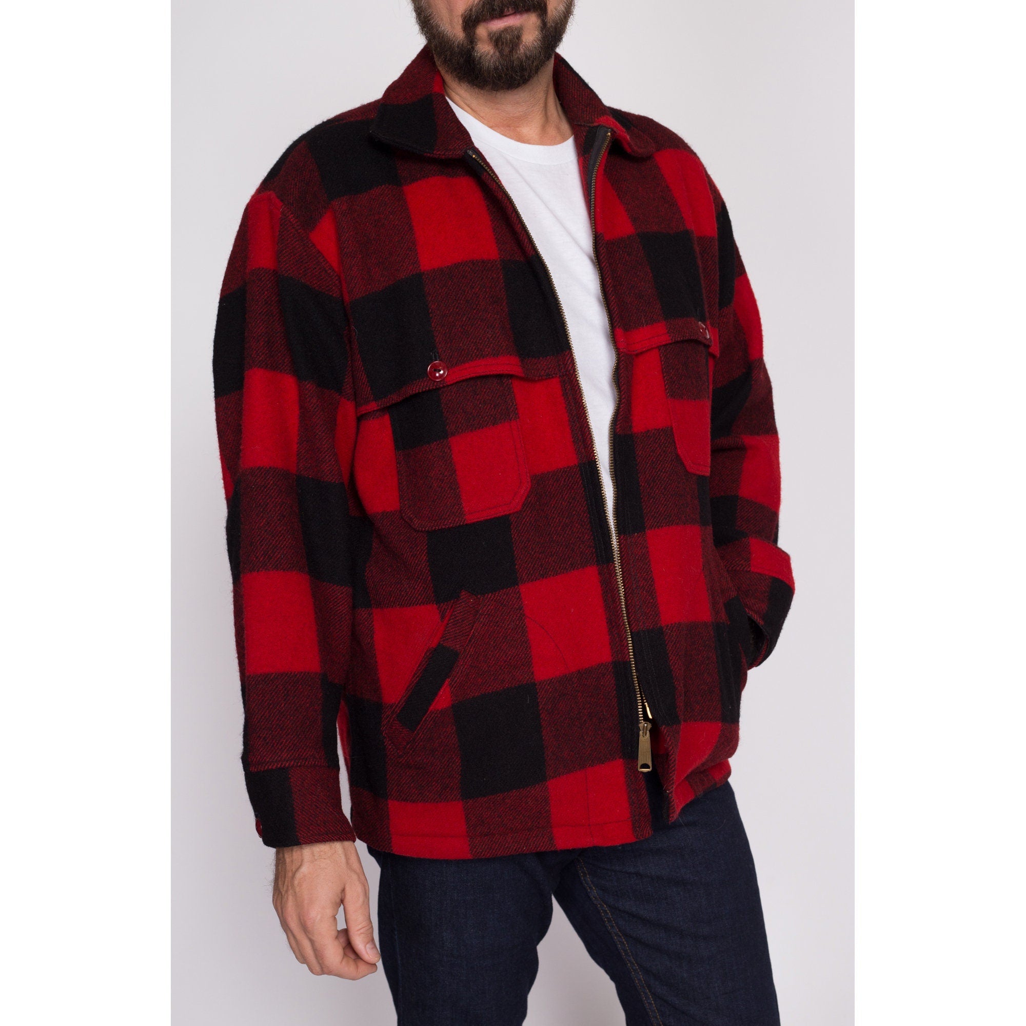 Large 70s Woolrich Buffalo Plaid Jacket Size 44