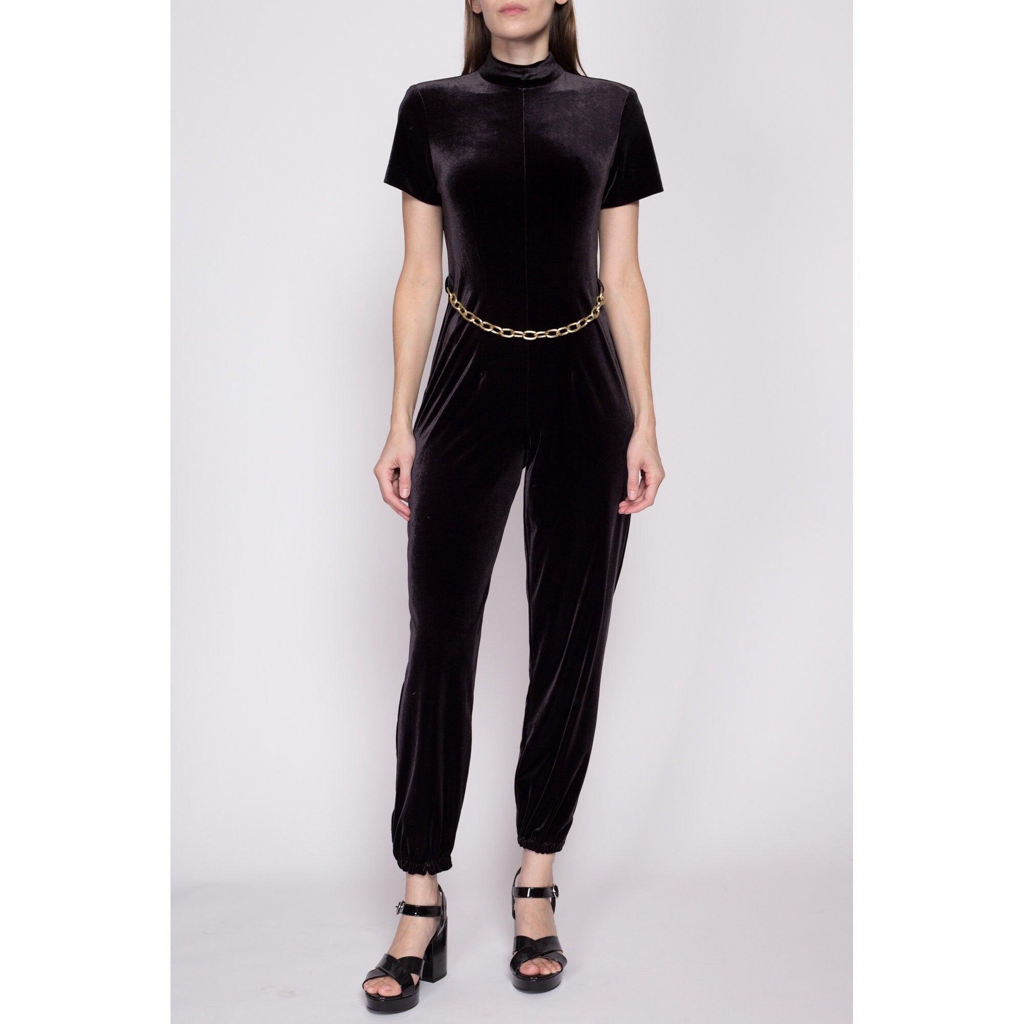 Gibson Latimer top Black Velvet Jumpsuit Off Shoulder Small Pantsuit Holiday