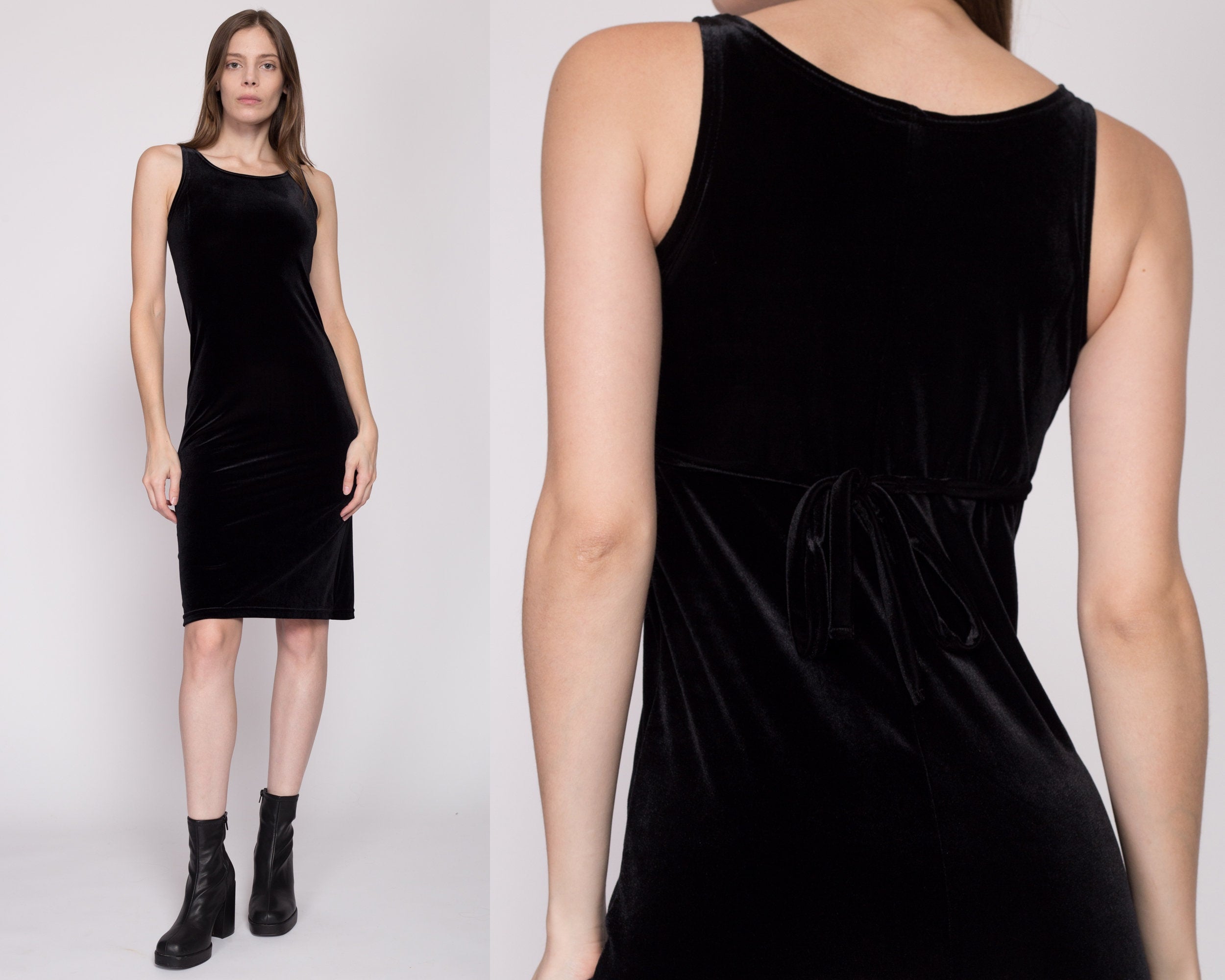 Black velvet sleeveless sales dress