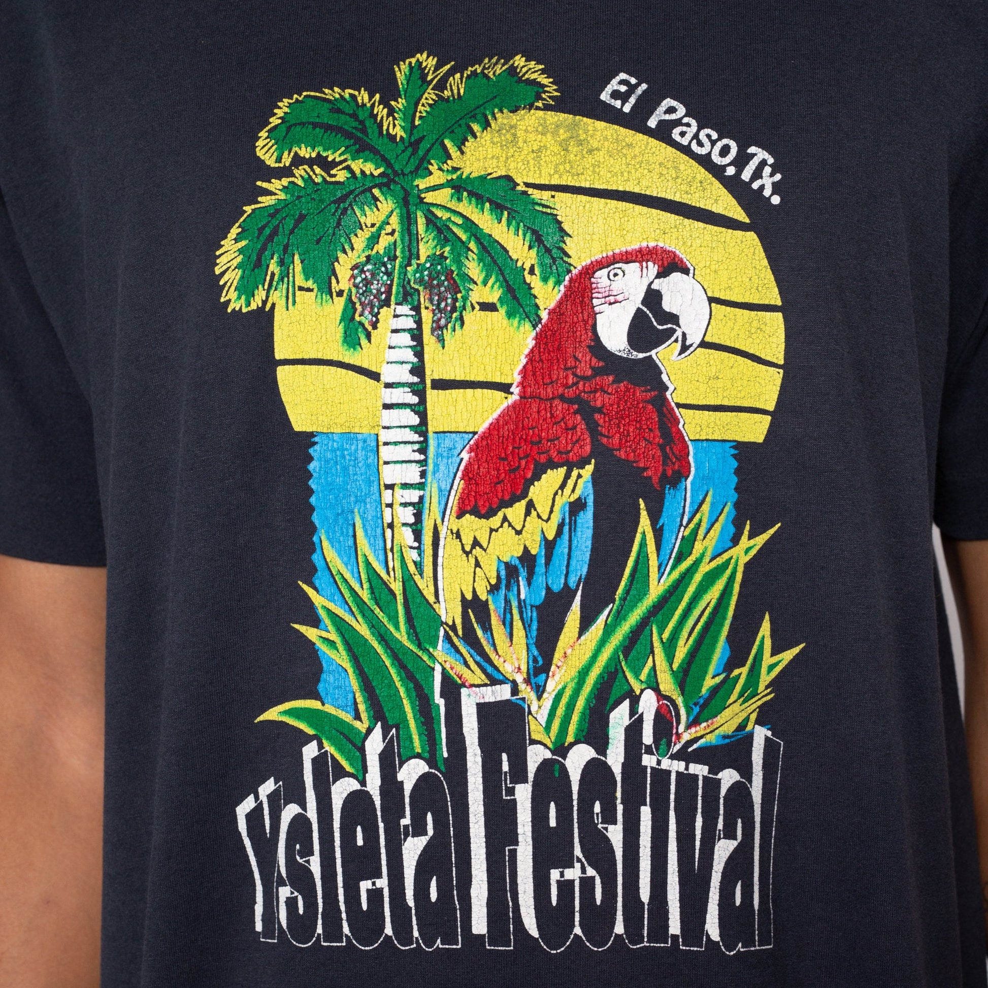 Large 90s Ysleta Festival Parrot T Shirt | Vintage El Paso Texas Mission Black Graphic Tourist Tee