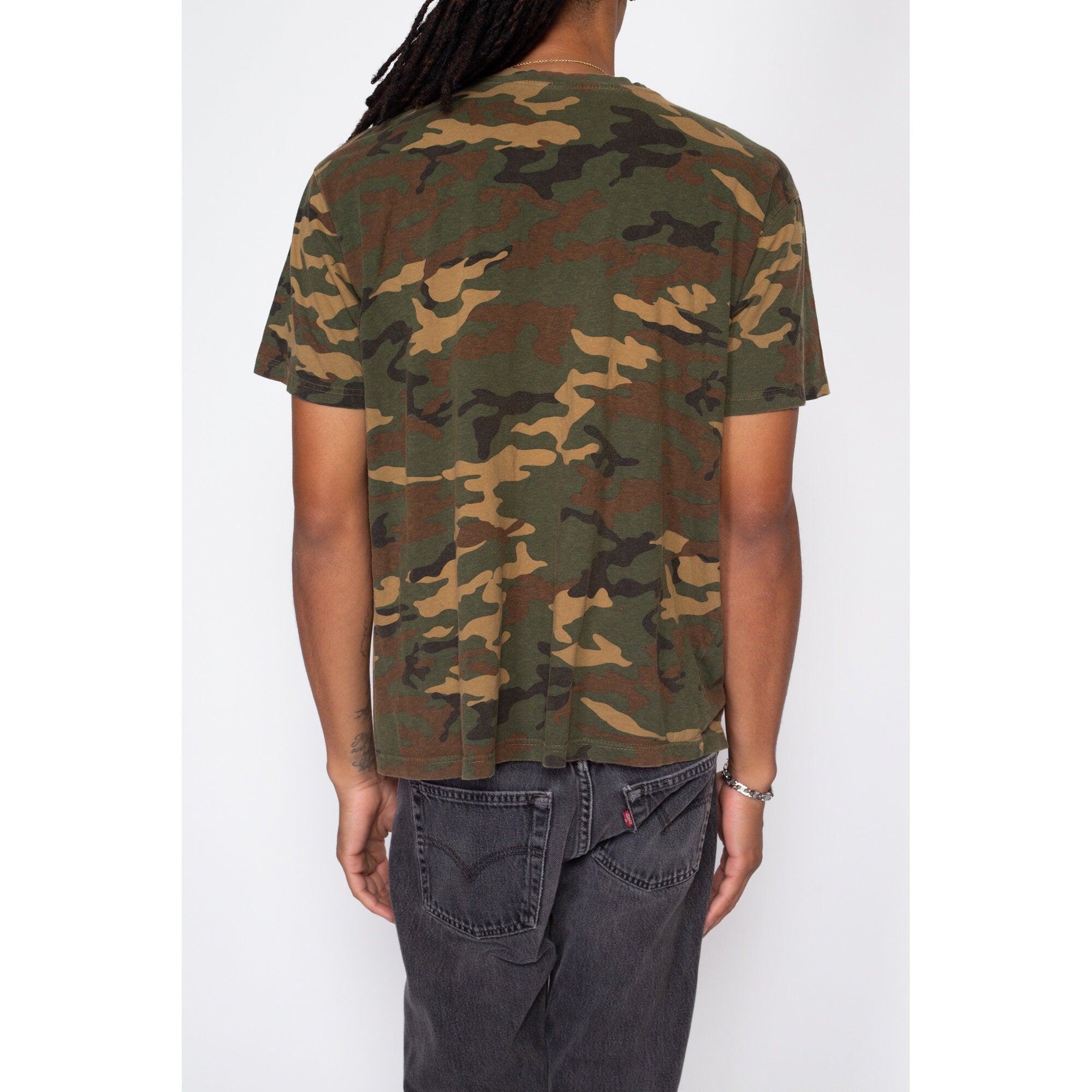 Large Y2K Camo Print Skull T Shirt