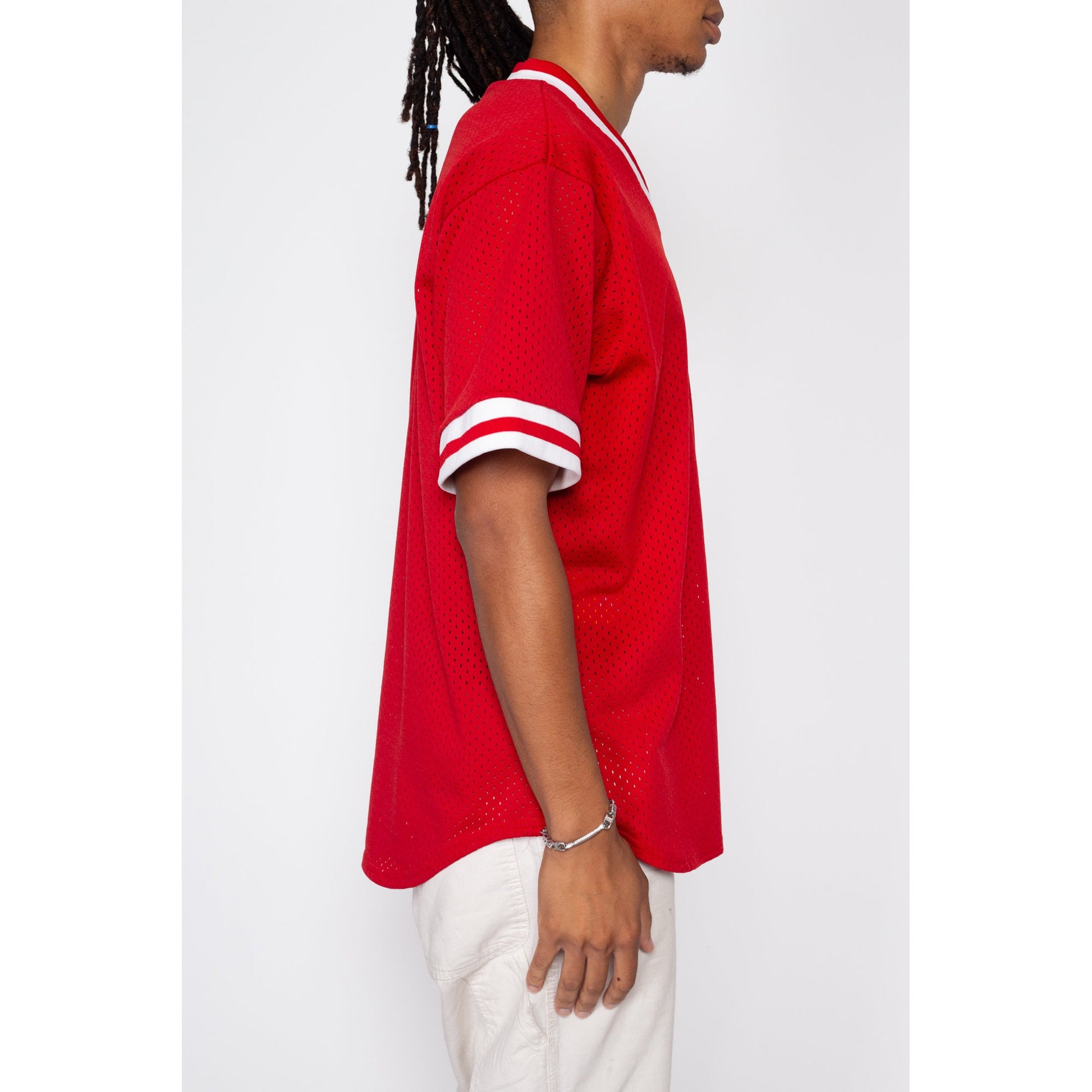 Vintage 1990s Cincinnati Reds Black Red Mesh Baseball Jersey Shirt Size Small