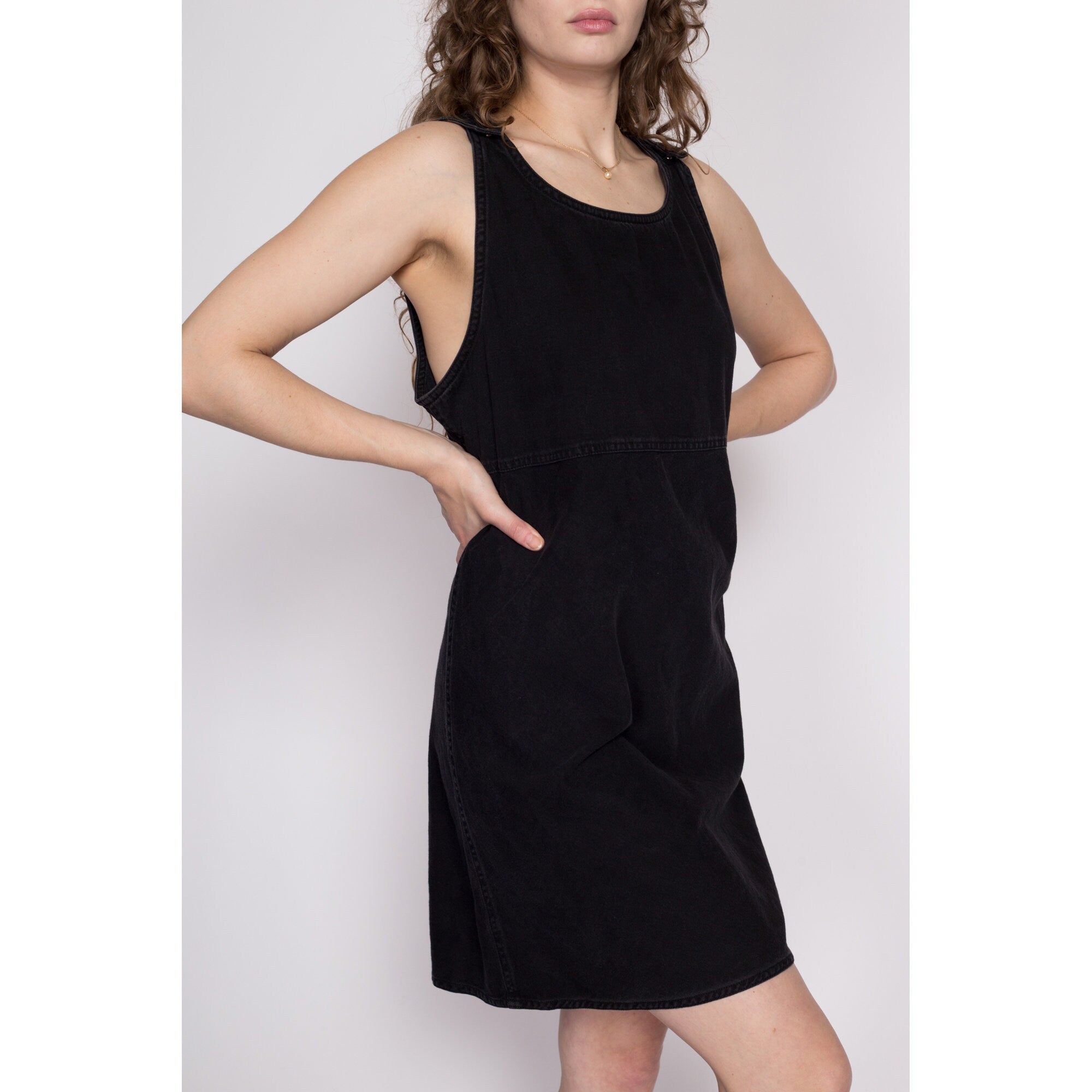 2024 Vintage 1990s Black Double Breasted Pinafore Mini Dress