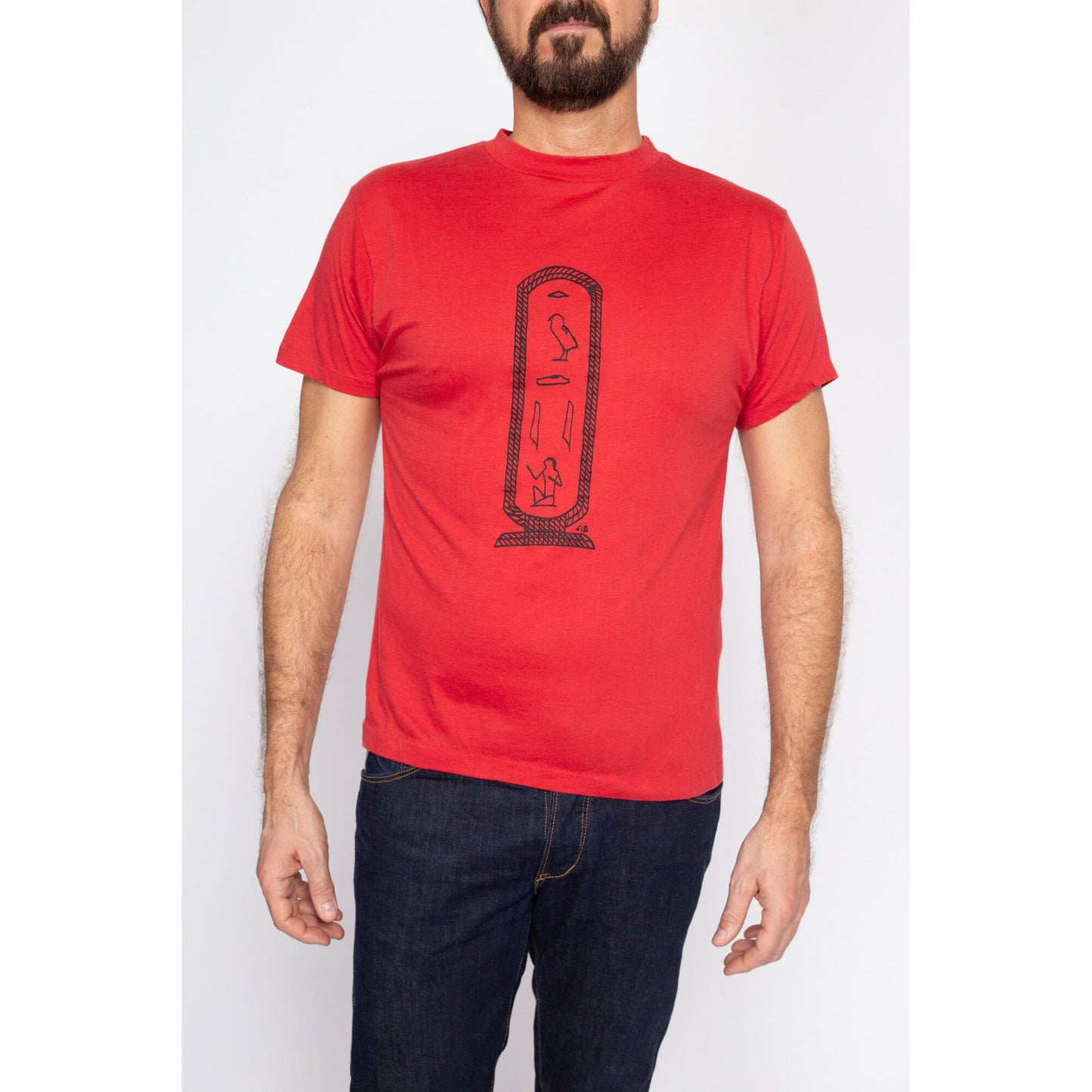 Sm-Med 80s Egyptian Hieroglyphic T Shirt | Vintage Red Egypt Graphic Tee