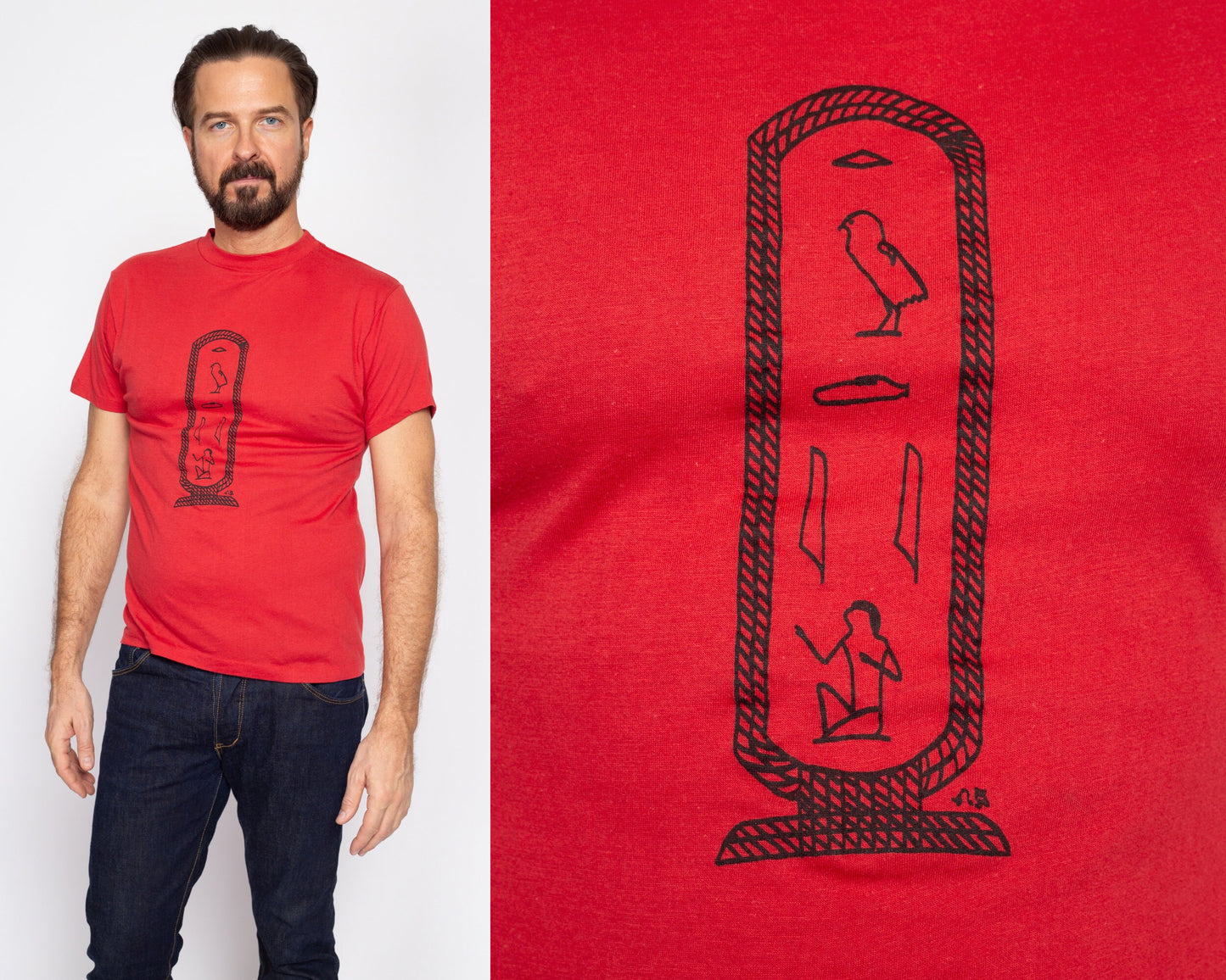 Sm-Med 80s Egyptian Hieroglyphic T Shirt | Vintage Red Egypt Graphic Tee