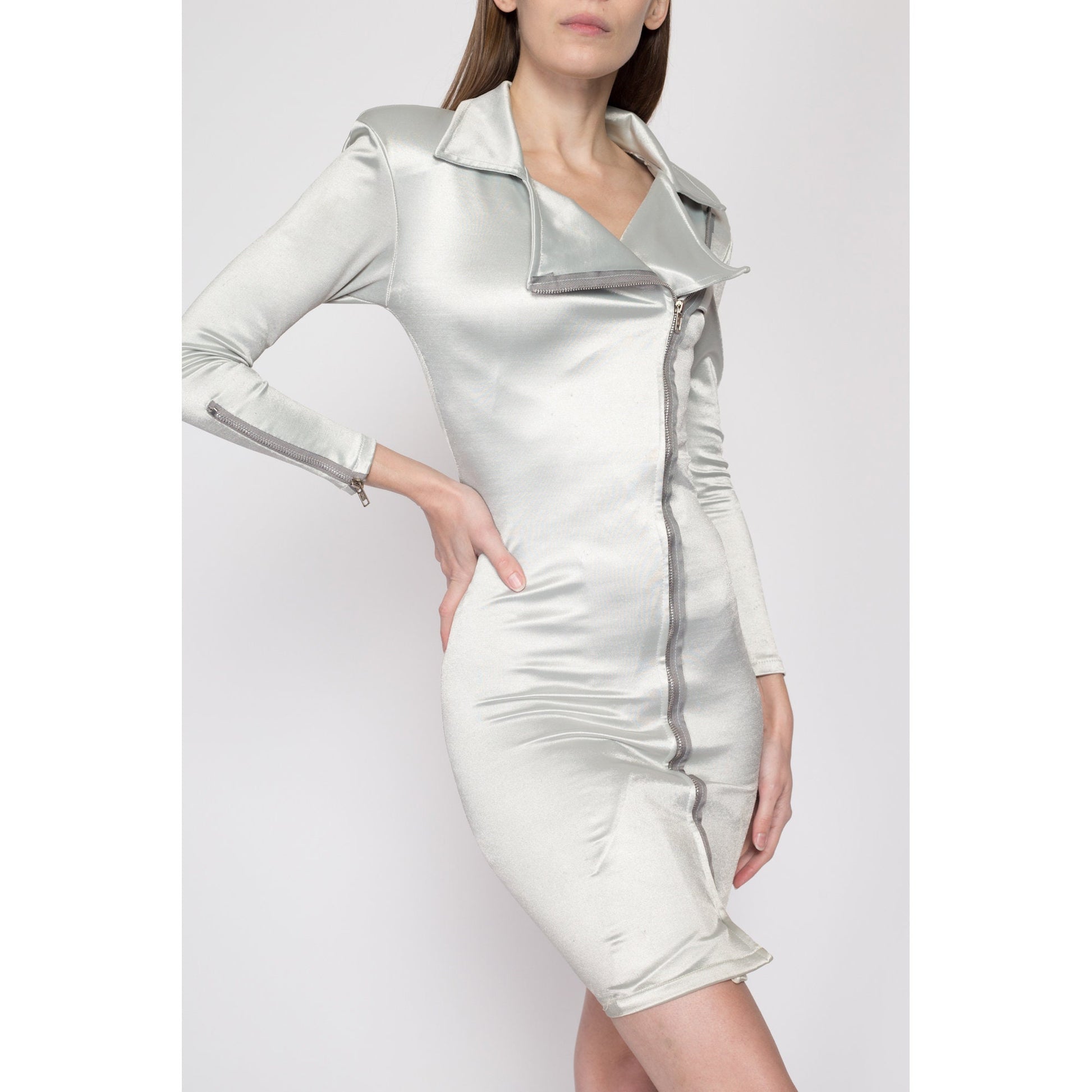 White Bodycon Dress - Long Sleeve Bodycon Dress - White Collared Mini Dress