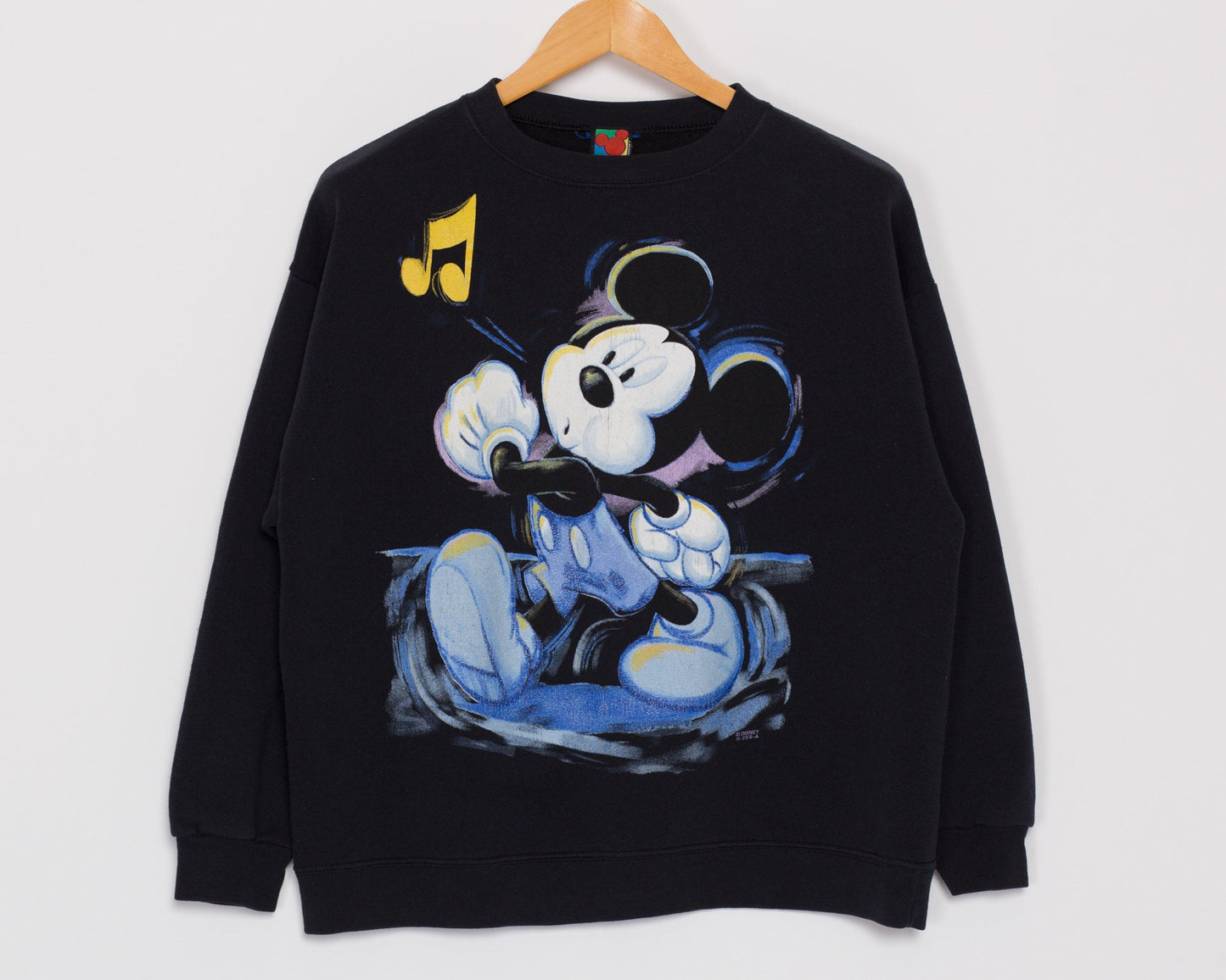 Large 90s Mickey Mouse Music Note Sweatshirt | Vintage Black Disney Cartoon Crew Neck Pullover