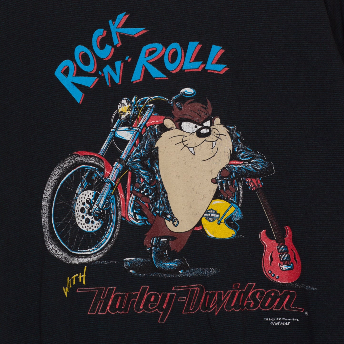 Large 90s Taz Rock N Roll Harley Davidson T Shirt | Vintage Black Striped Graphic Motorcycle Biker Tee