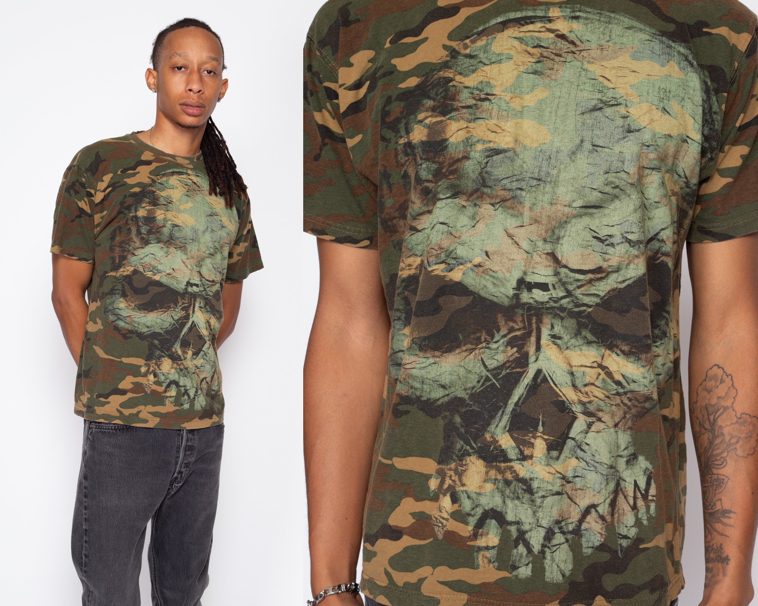 Large Y2K Camo Print Skull T Shirt – Flying Apple Vintage