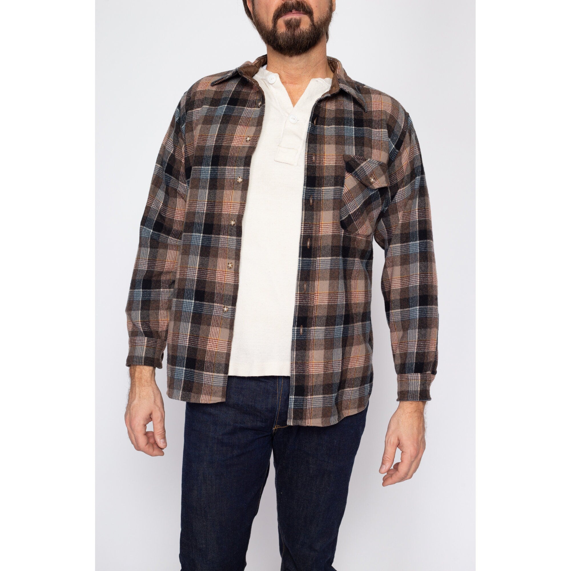 Medium 70s Pendleton Plaid Wool Elbow Patch Shirt – Flying Apple