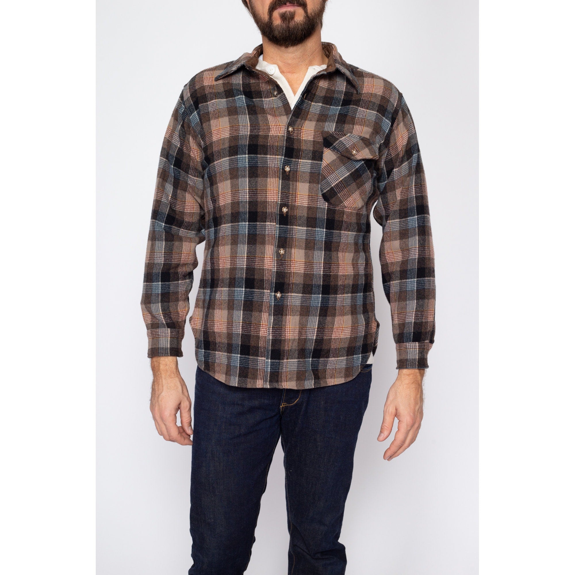 Medium 70s Pendleton Plaid Wool Elbow Patch Shirt – Flying Apple