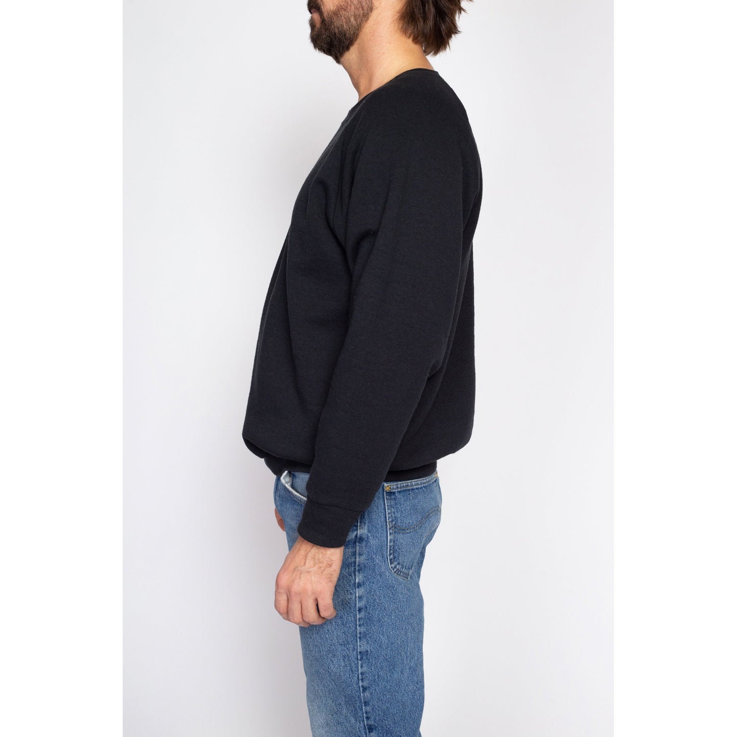 Large 90s Black Crewneck Raglan Sweatshirt | Vintage Fruit Of The Loom Blank Slouchy Plain Pullover