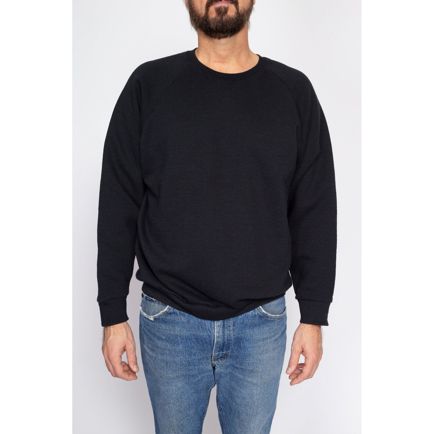 Large 90s Black Crewneck Raglan Sweatshirt | Vintage Fruit Of The Loom Blank Slouchy Plain Pullover