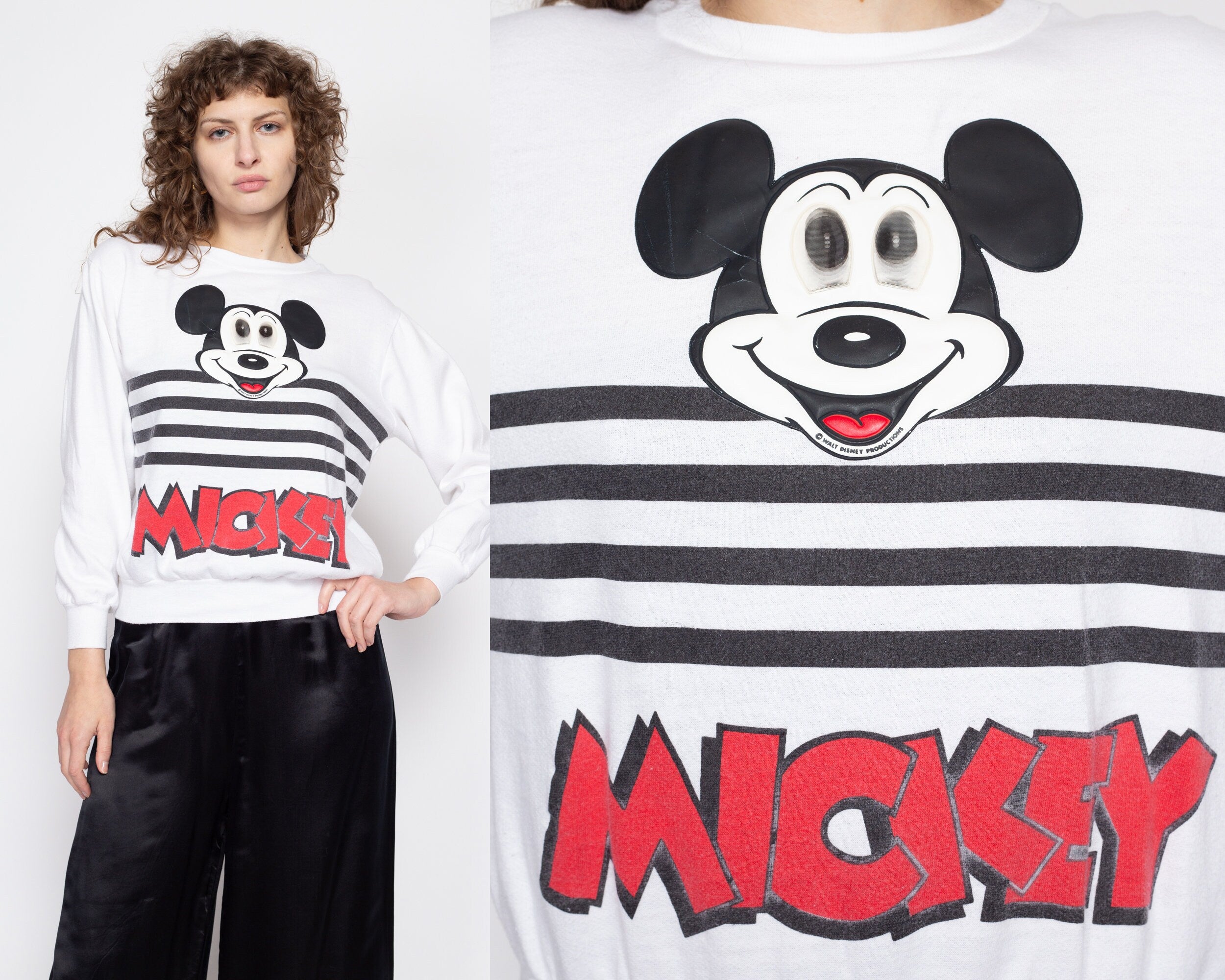 Medium 90s Mickey Mouse 3D Holographic Eyes Sweatshirt