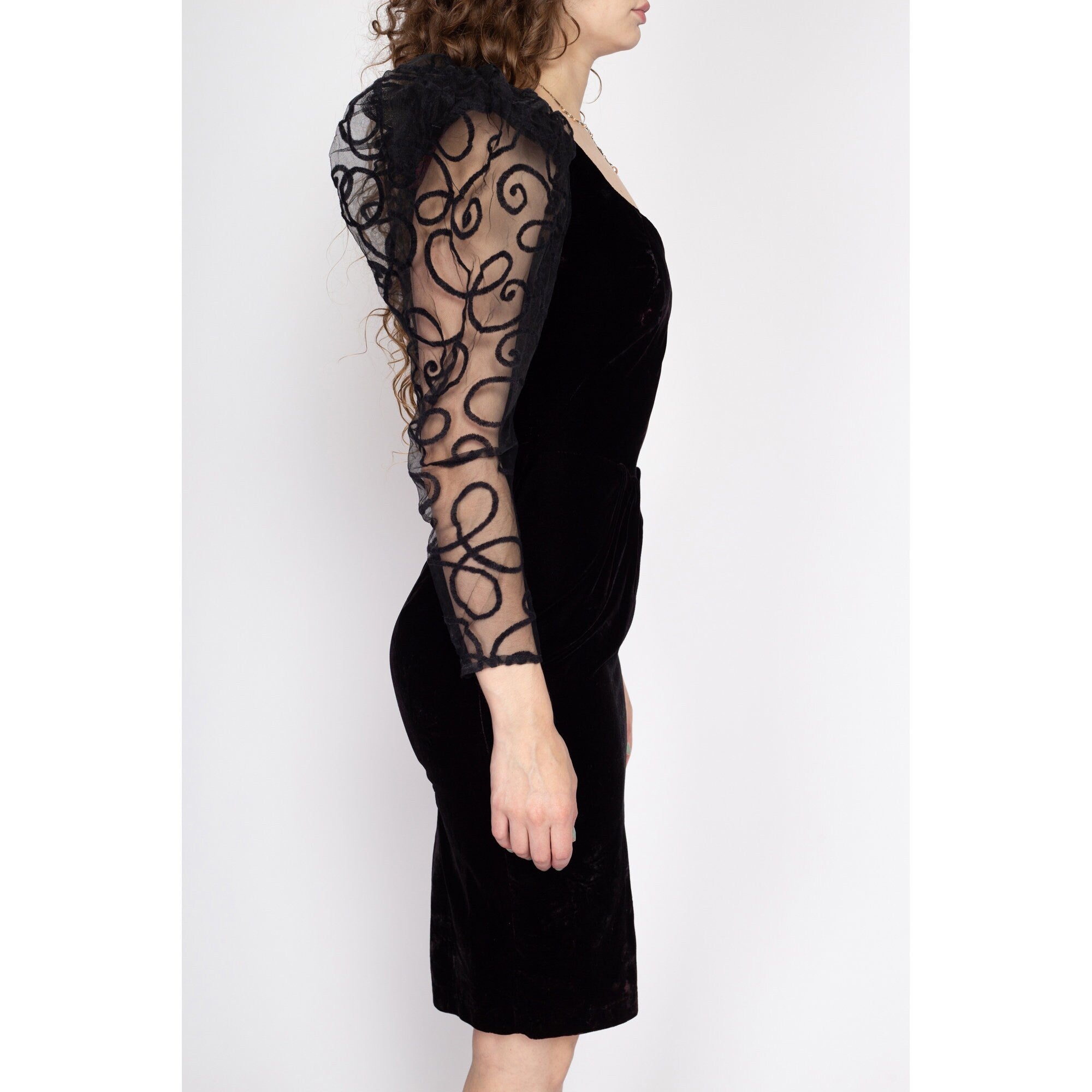 VTG 80s Formal popular lace dress puff sleeve