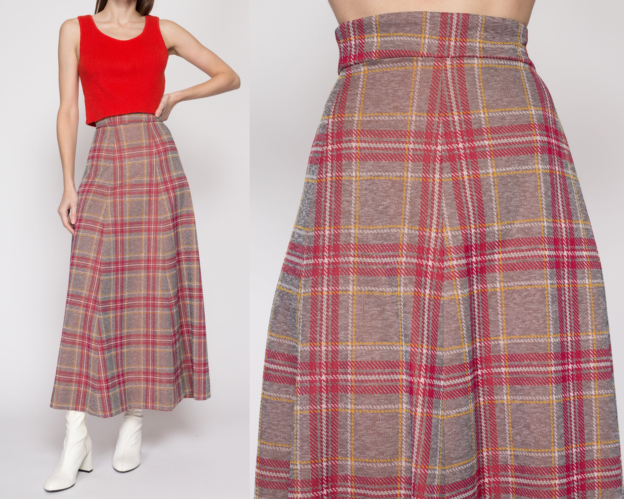 Small 70s Plaid A Line Maxi Skirt 26