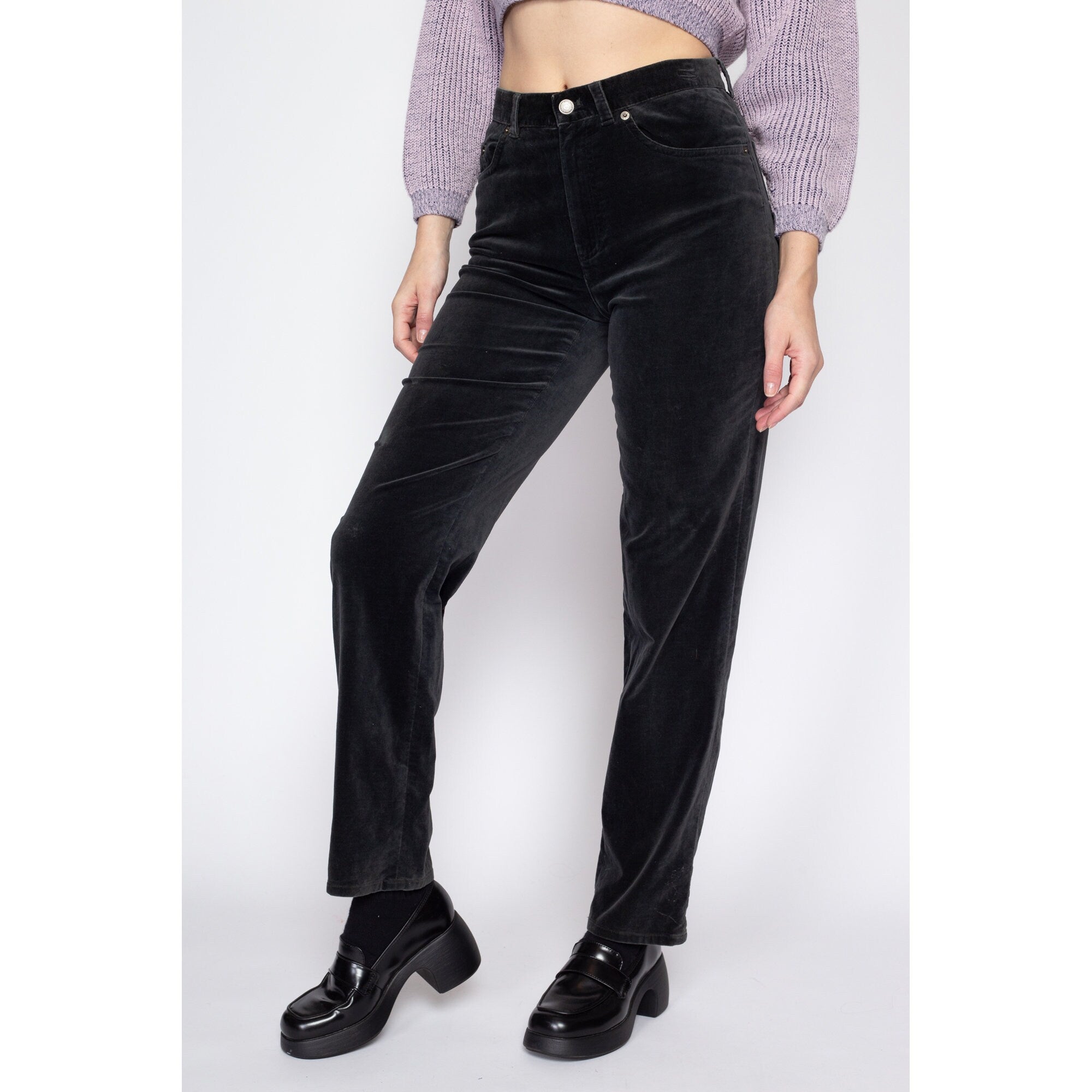 Buy Vintage 90s Velvet High Rise Pants M Black Tapered Leg Pockets Hook Eye  Zipper Online in India - Etsy