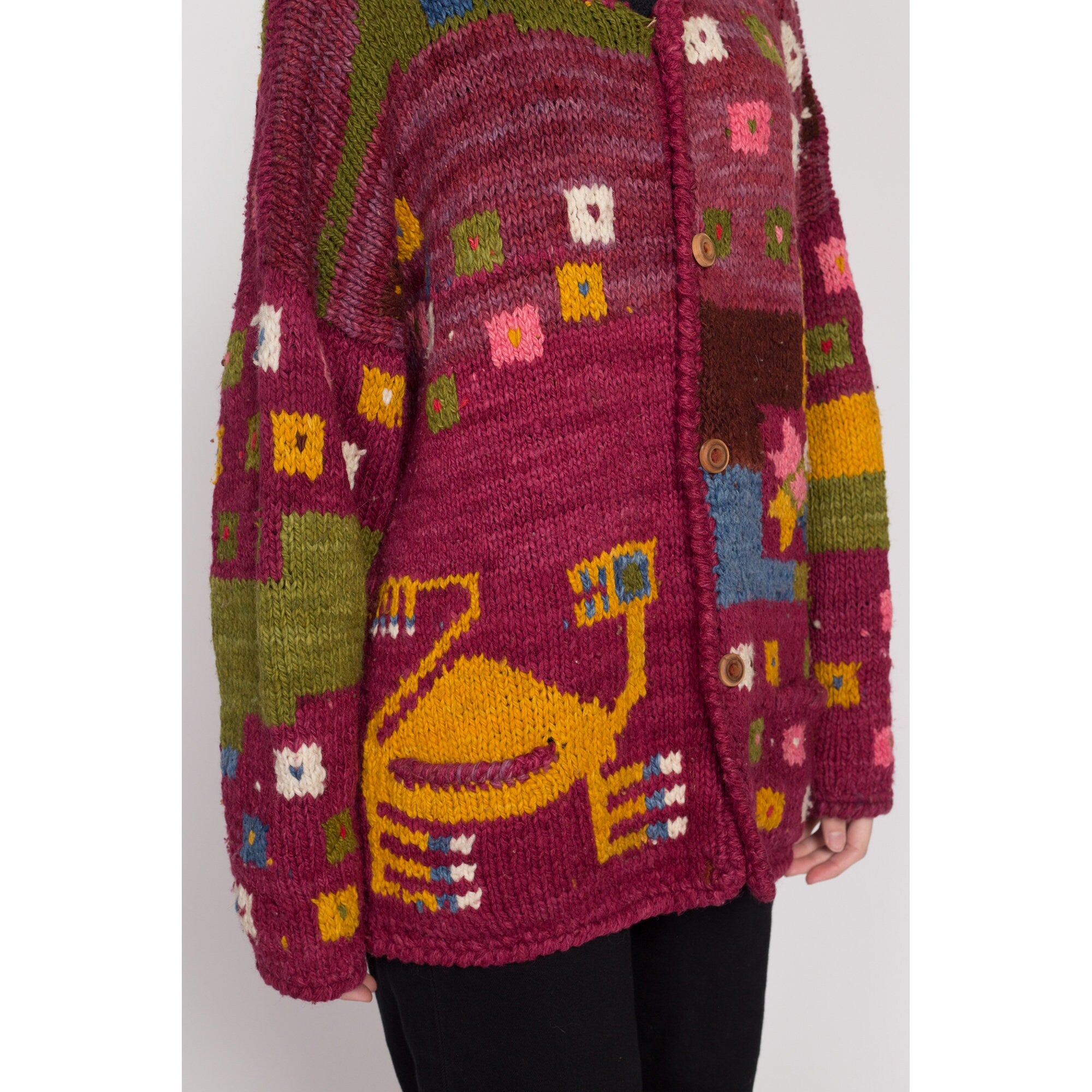 XL 90s Boho Geometric Wool Knit Cardigan – Flying Apple Vintage