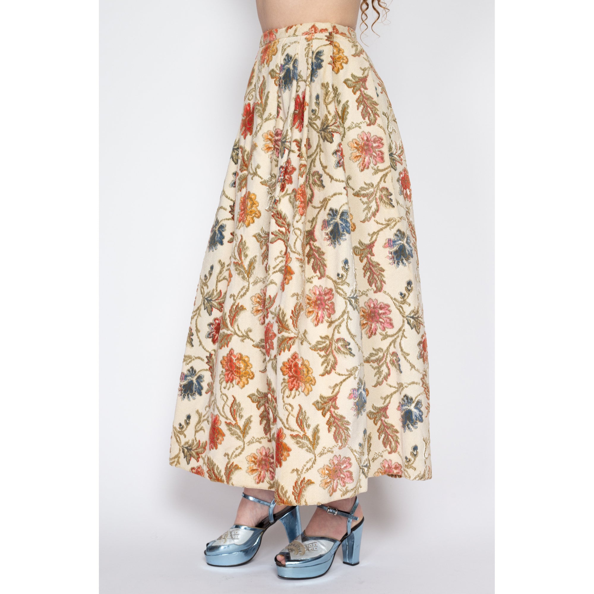 Small 60s Floral Tapestry Maxi Skirt NWT Flying Apple Vintage