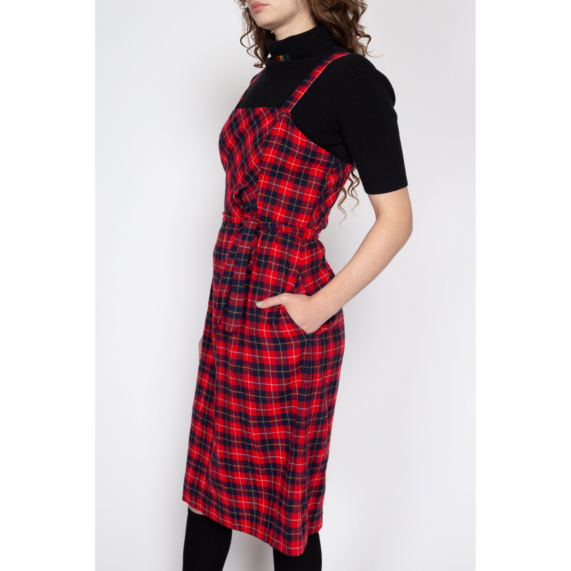 Red plaid 2025 pinafore dress