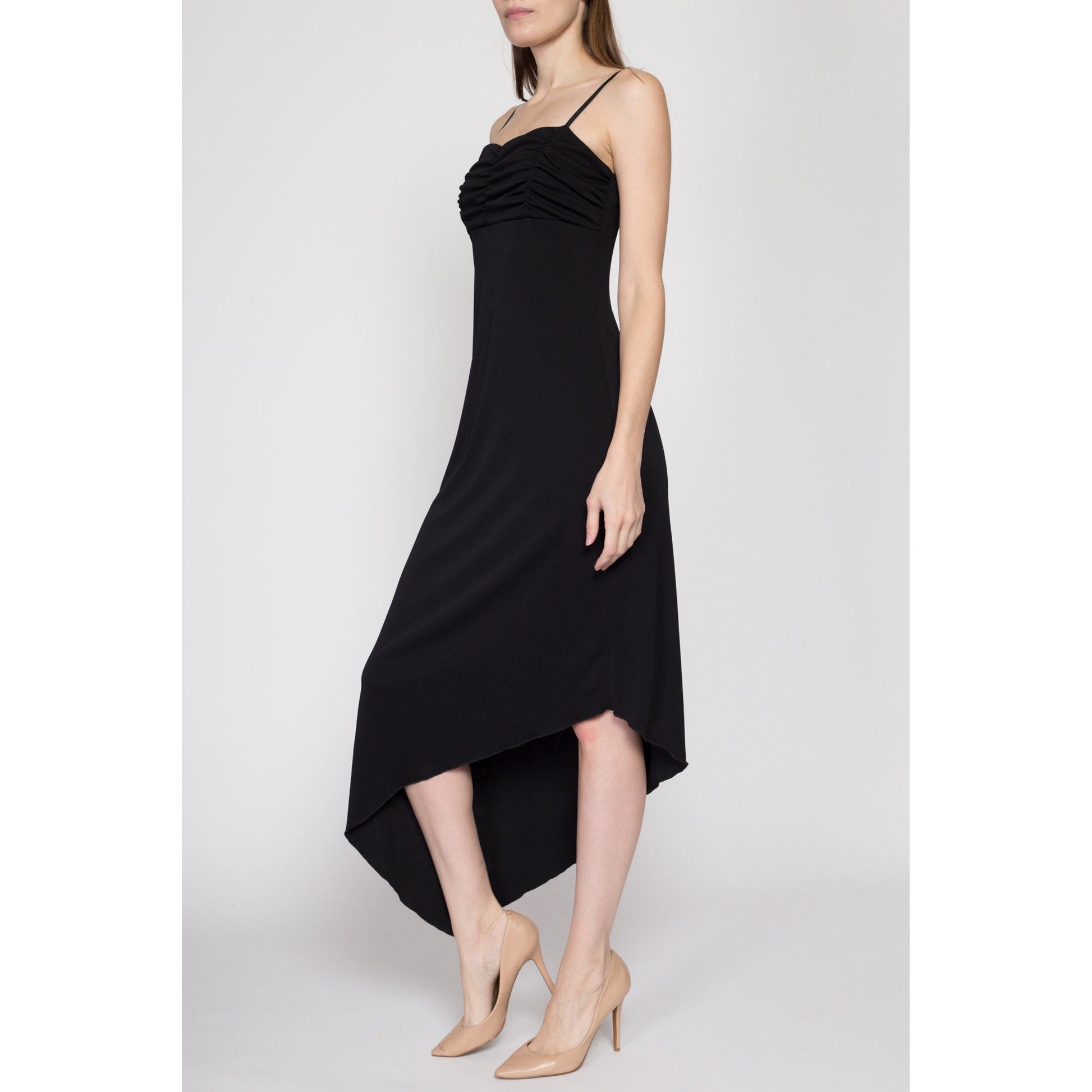 Thin Straps Asymmetric Dress - Black