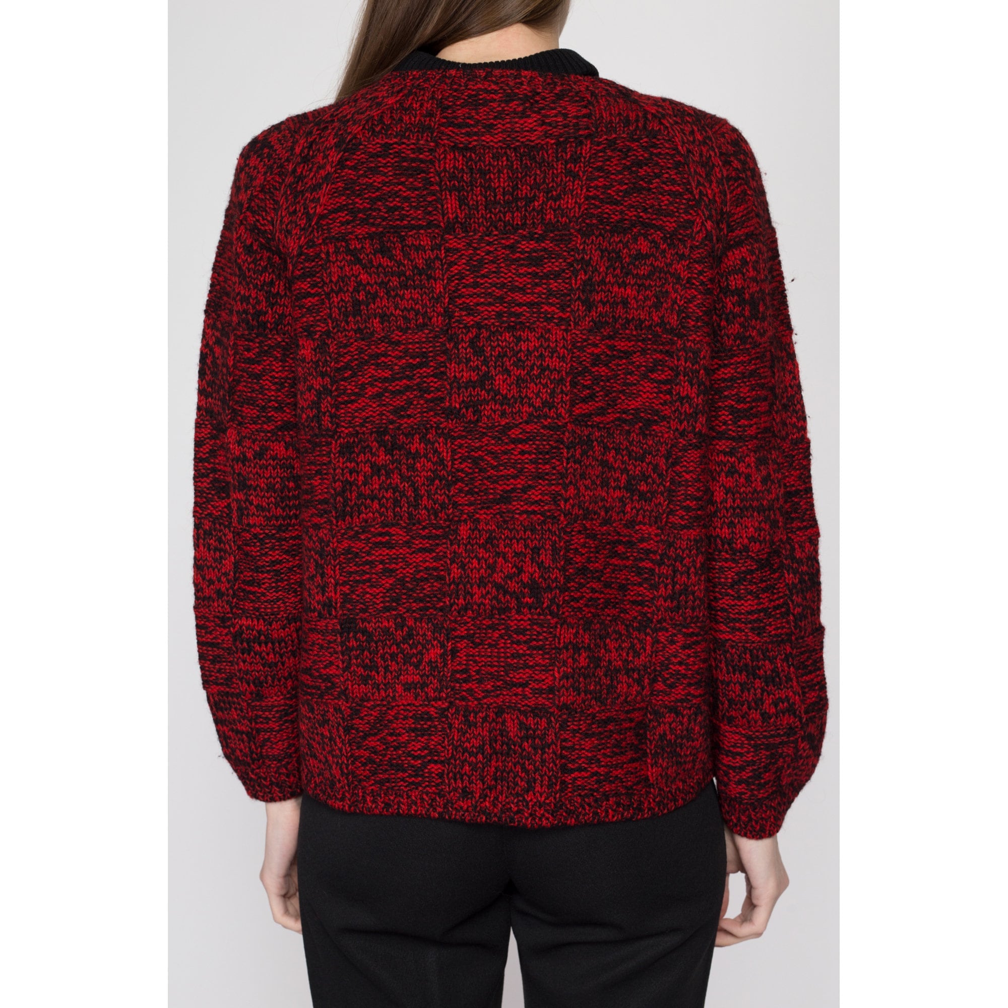 Medium 60s Saks Fifth Avenue Red & Black Marled Wool Cardigan