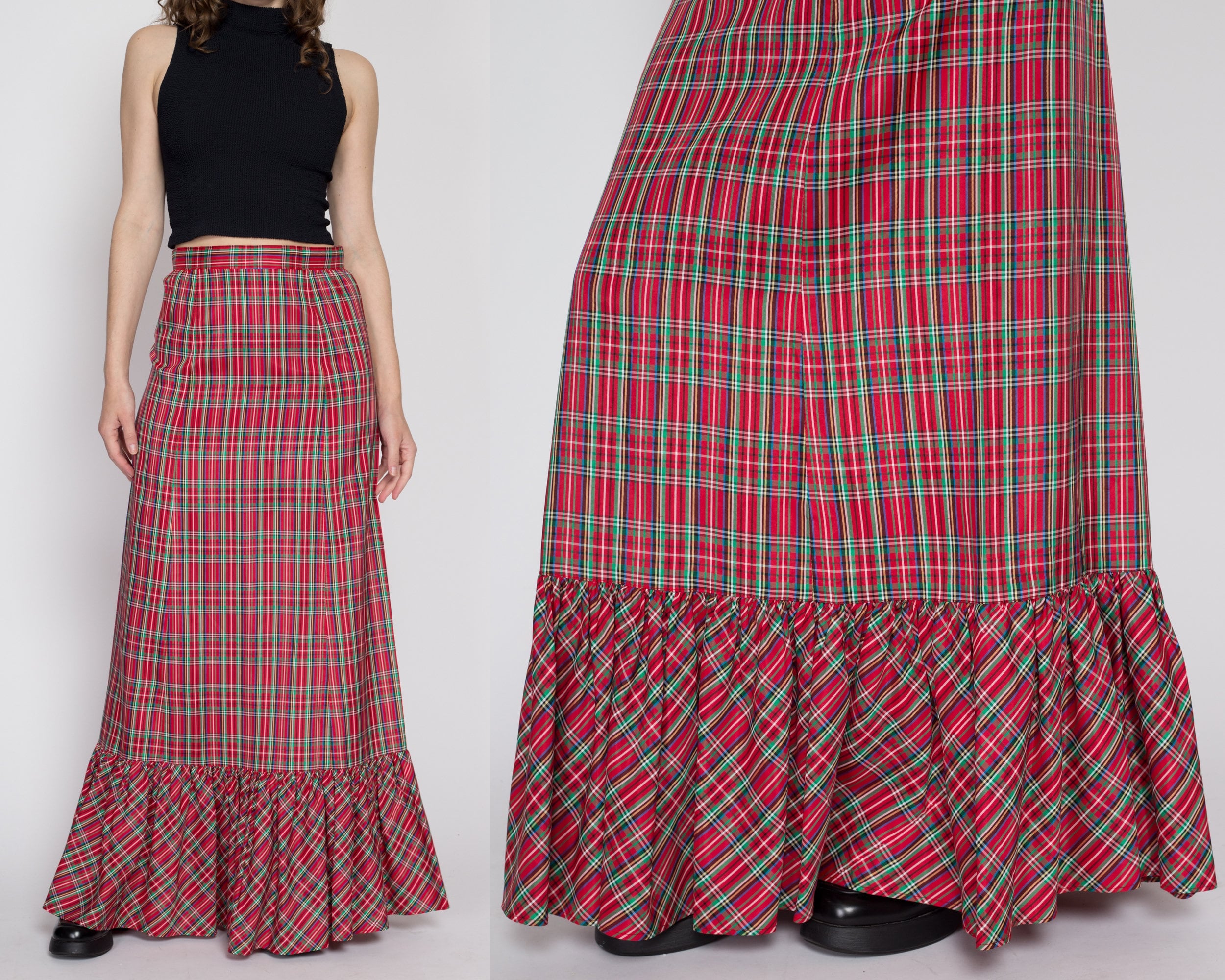 Christmas plaid maxi shop skirt