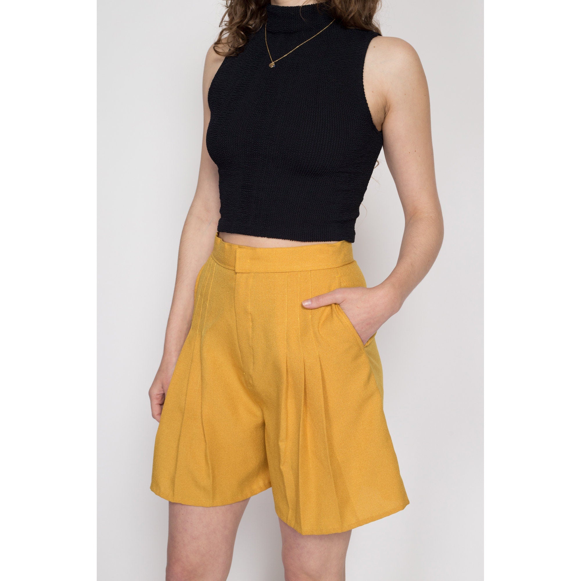 Offers Vintage Chloe Golf High Waisted Mustard Yellow Suede Bermuda Shorts