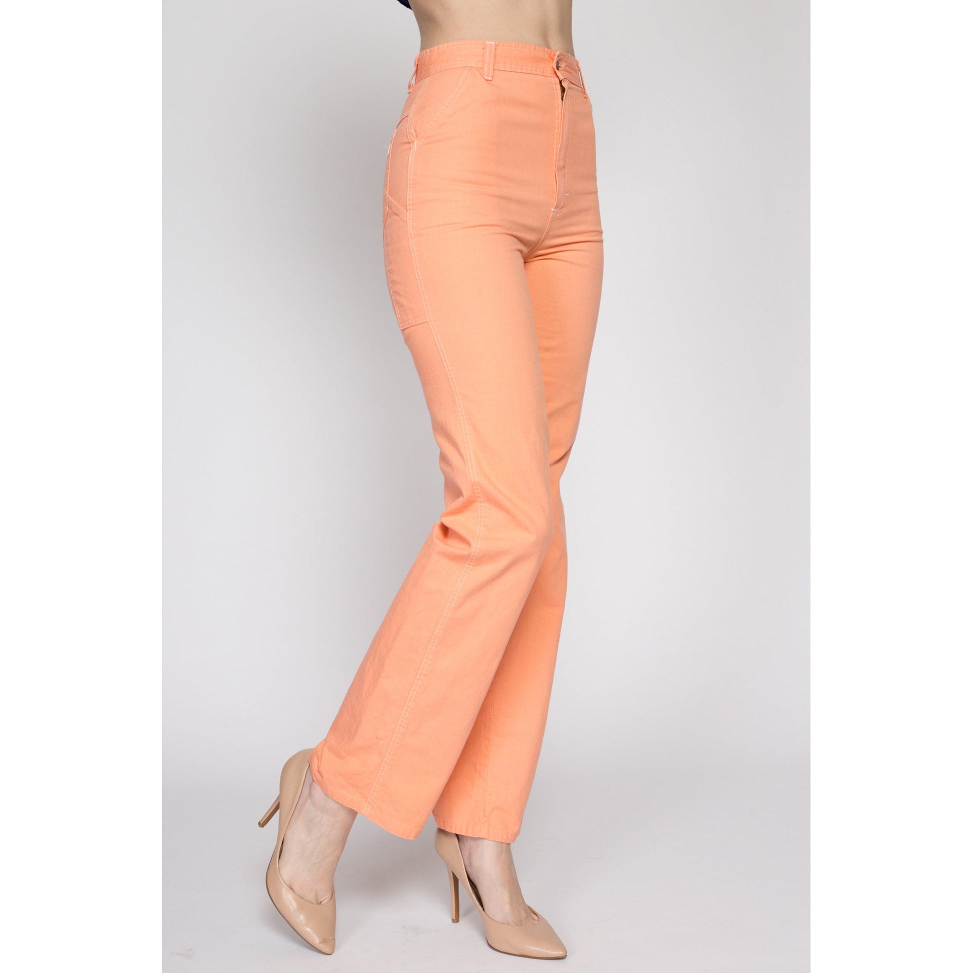 XS 70s Orange Sherbet Carpenter Pants 24" | Vintage High Waisted Straight Leg Retro Trousers
