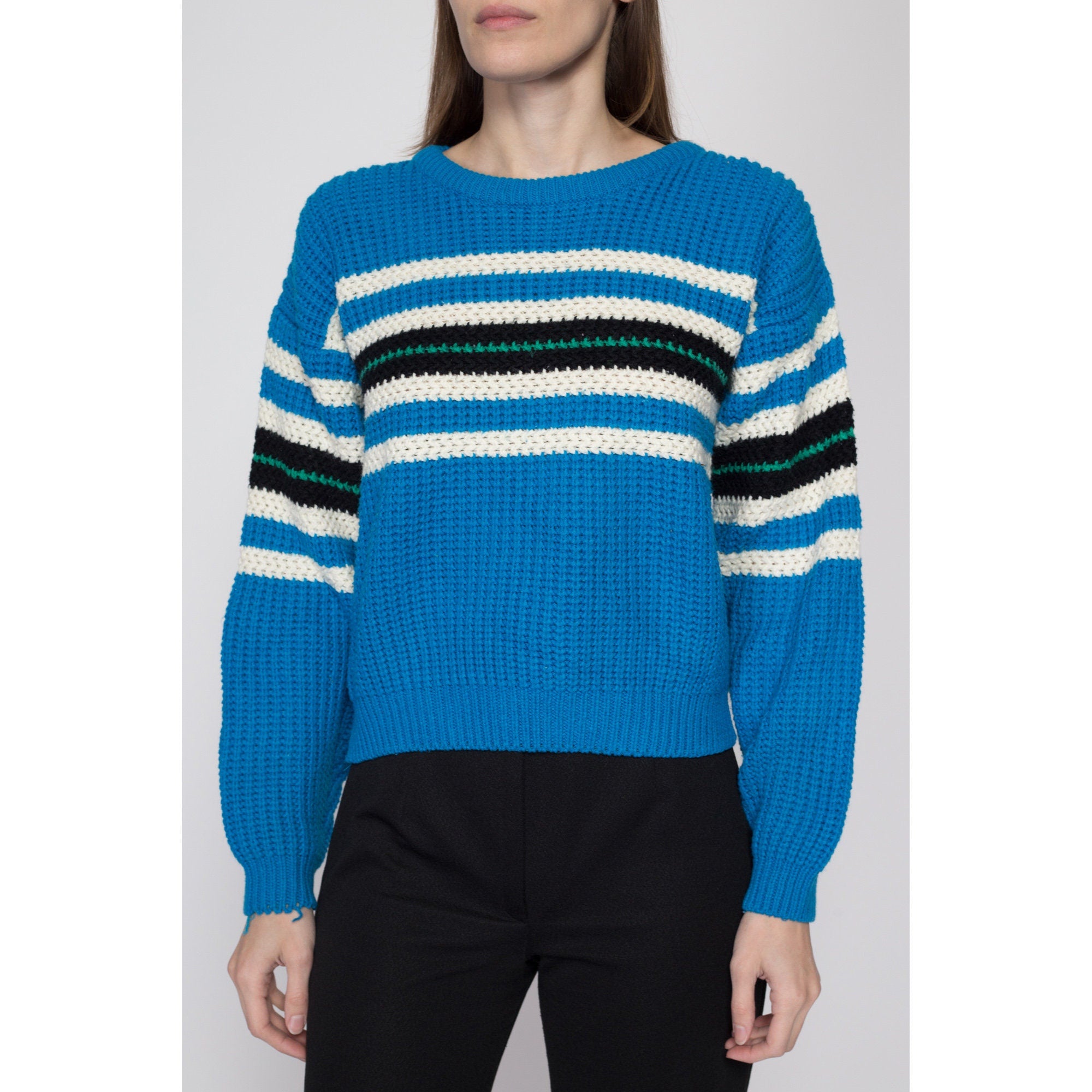 Small 90s Blue Striped Sweater – Flying Apple Vintage