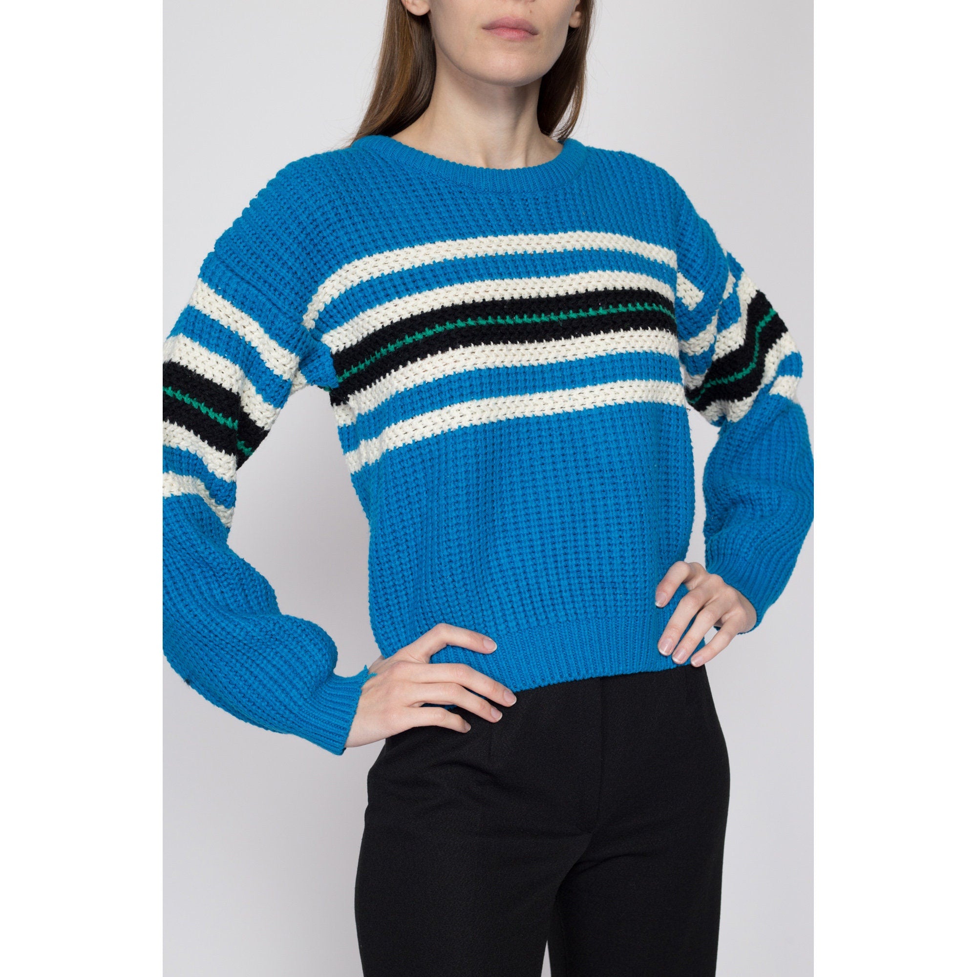 Small 90s Blue Striped Sweater – Flying Apple Vintage