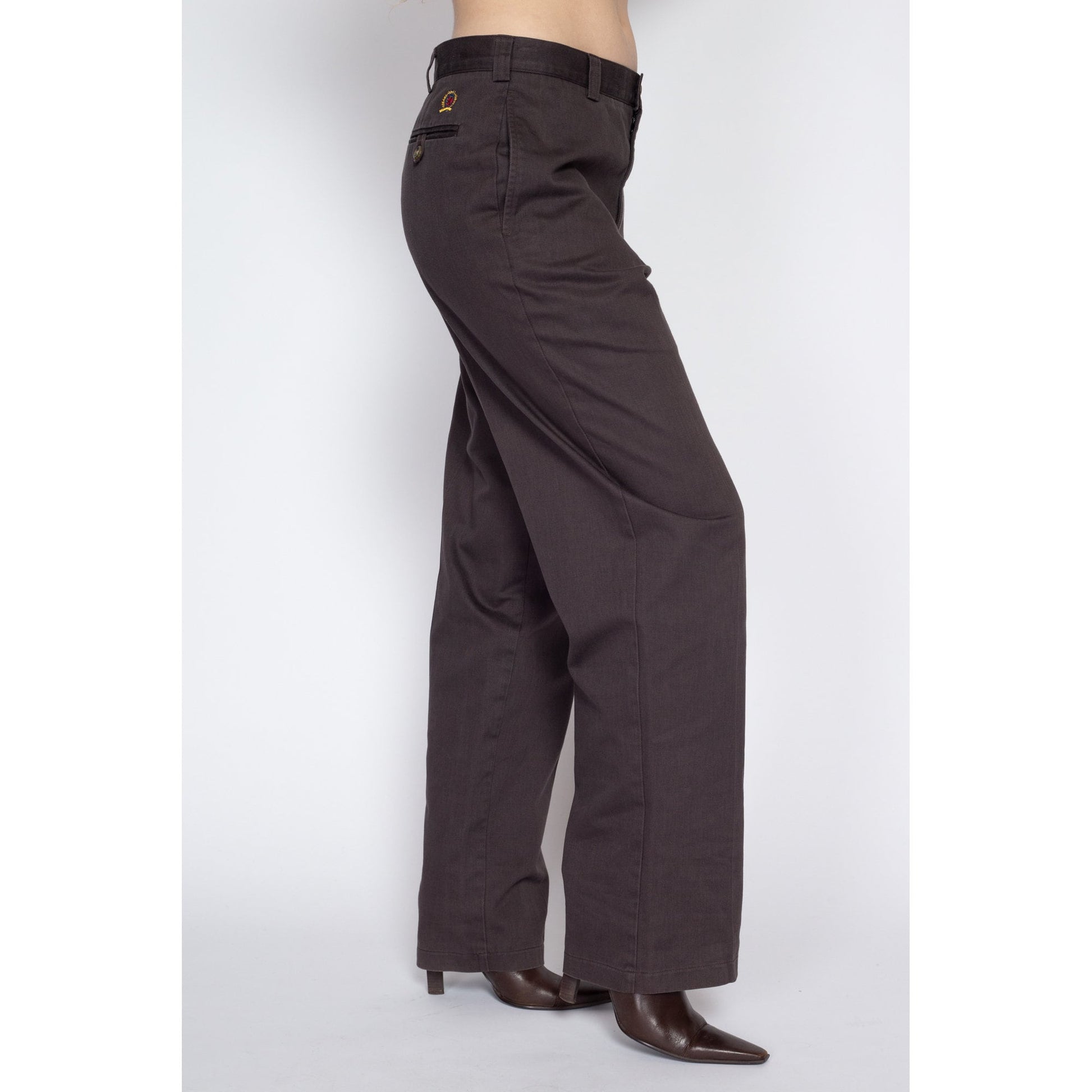 Chocolate brown high waisted flat-front regular fit Women Trousers