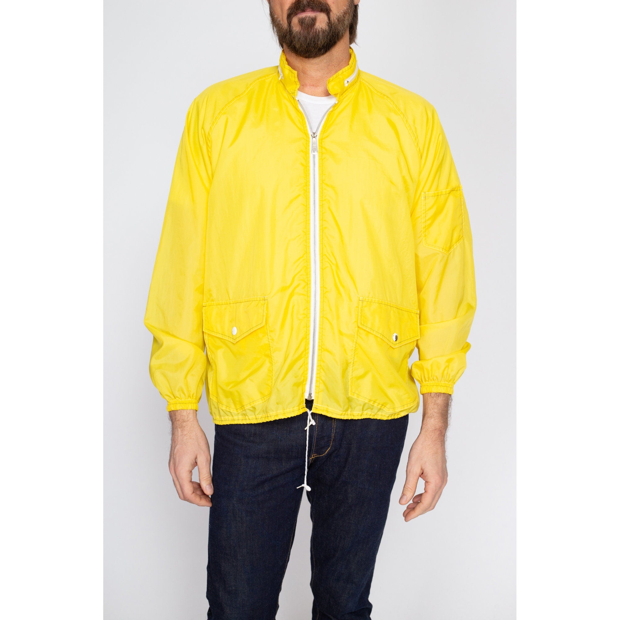 Large 70s Retro Yellow Hooded Windbreaker – Flying Apple Vintage