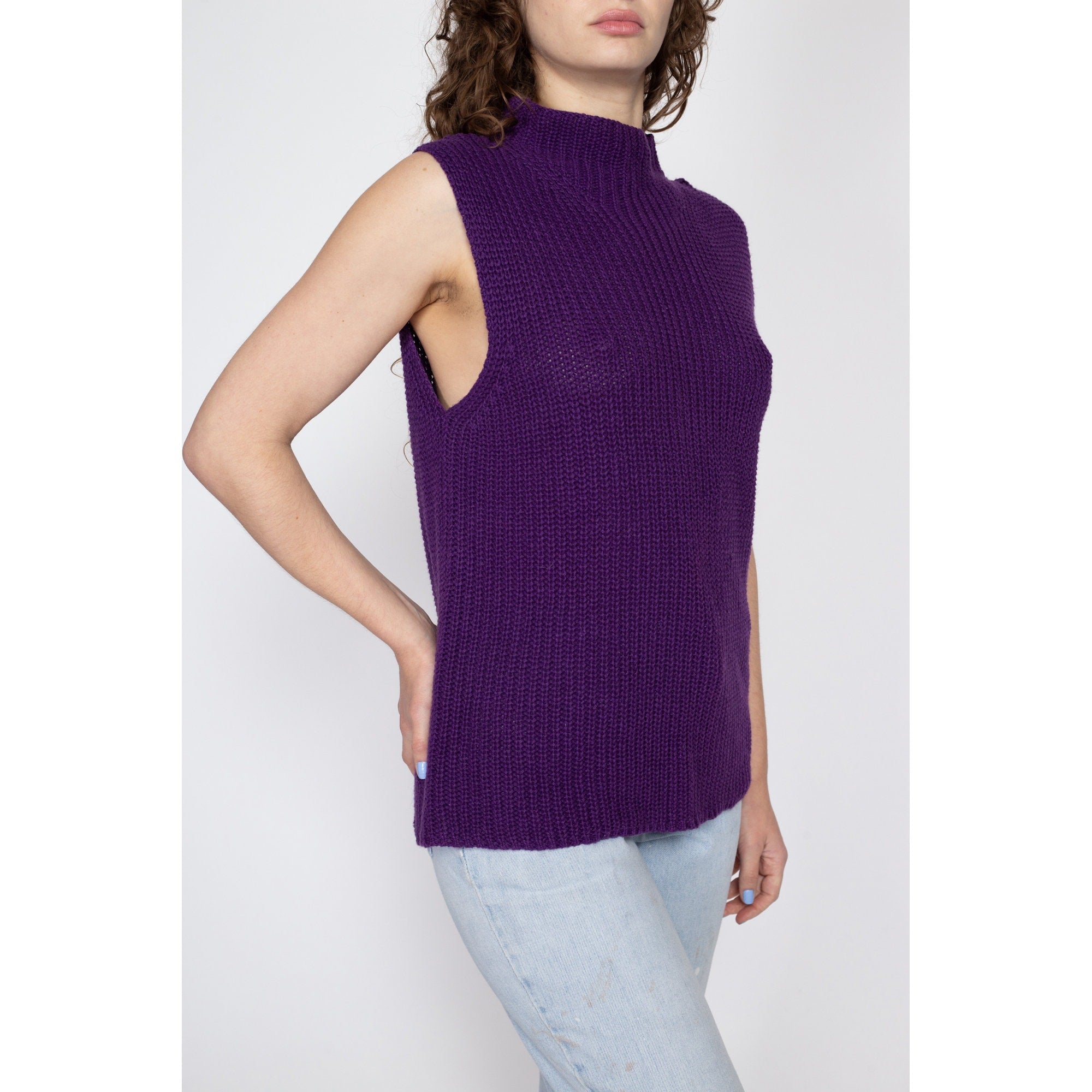 XL 80s Purple Knit Sleeveless Sweater – Flying Apple Vintage